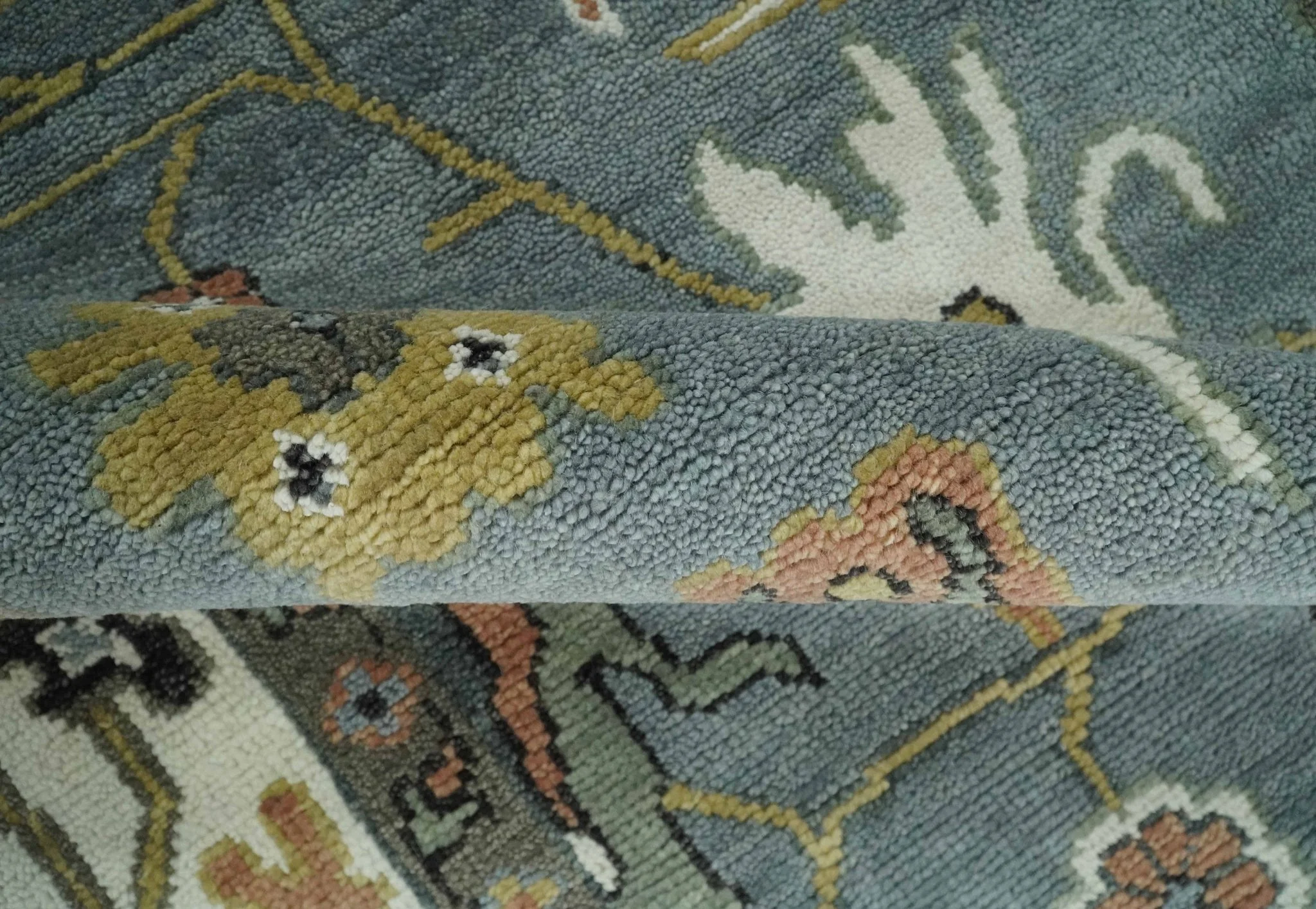 8x10 Wool Traditional Ivory and Gray Vibrant Colorful Hand knotted Oushak Area Rug | TRDCP1304810 - Image 6