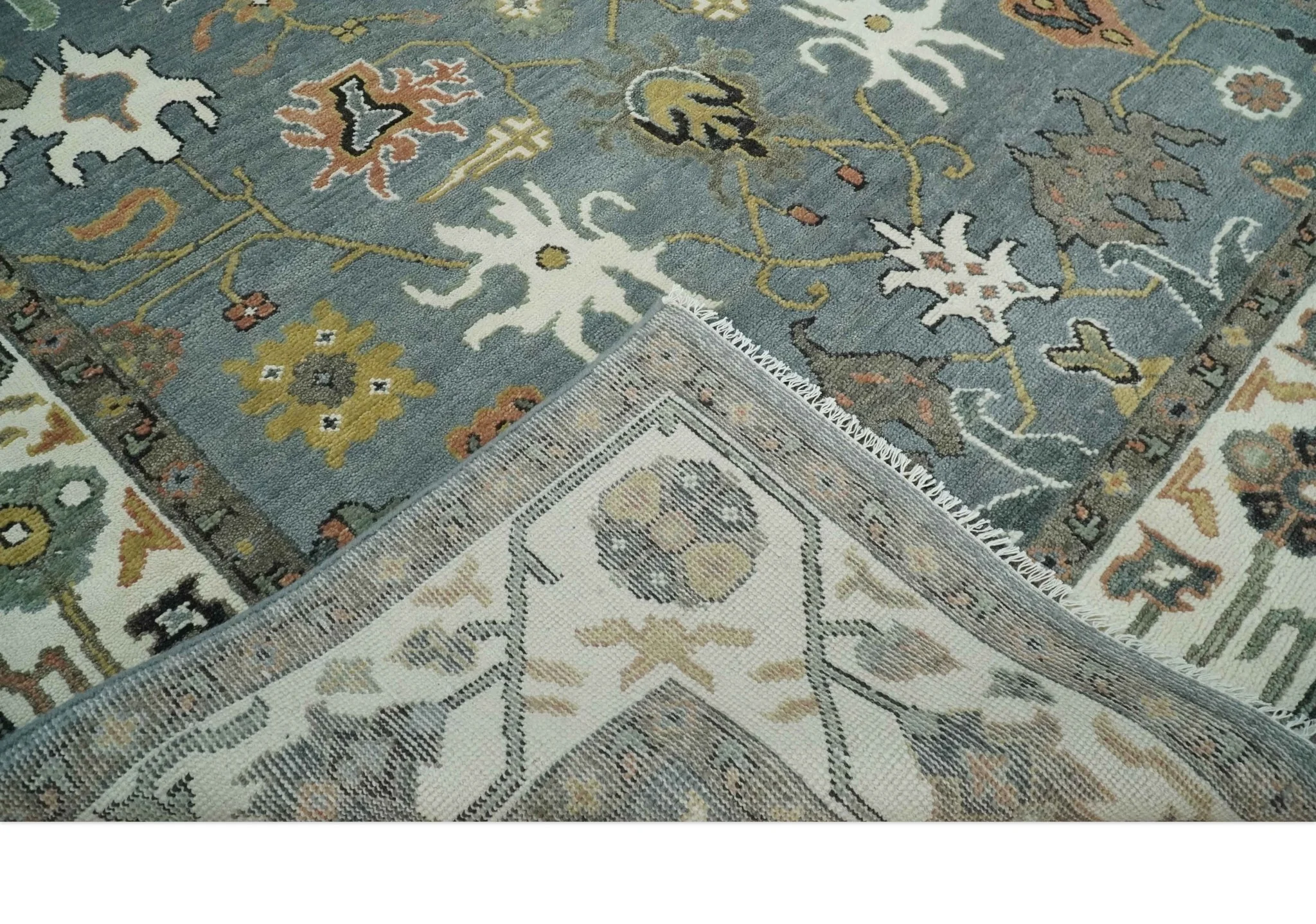 8x10 Wool Traditional Ivory and Gray Vibrant Colorful Hand knotted Oushak Area Rug | TRDCP1304810 - Image 7