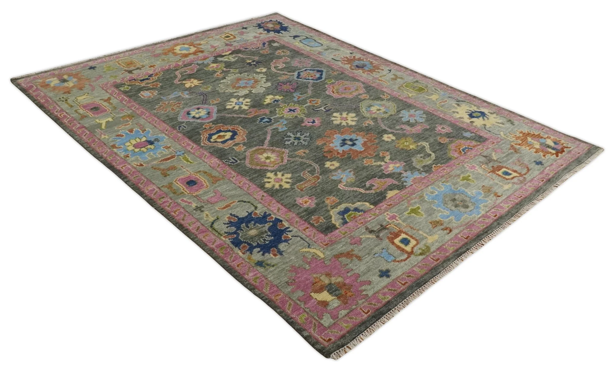 Antique Gray and Pink 5x8, 6x9, 8x10, 9x12, 10x14 and 12x15 Wool Traditional Persian Silver Vibrant Colorful Hand knotted Oushak Area Rug | TRDCP787 - Image 11