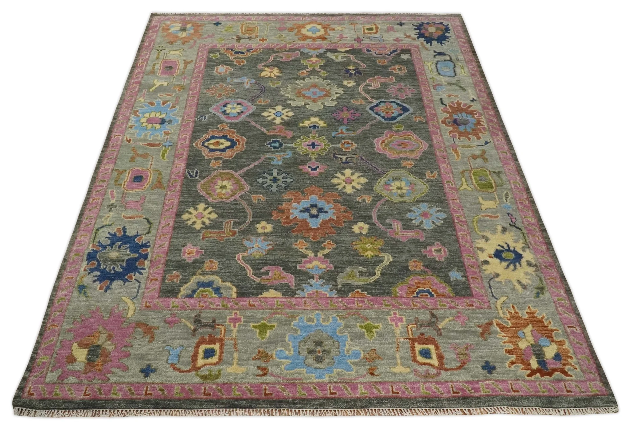 Antique Gray and Pink 5x8, 6x9, 8x10, 9x12, 10x14 and 12x15 Wool Traditional Persian Silver Vibrant Colorful Hand knotted Oushak Area Rug | TRDCP787 - Image 12