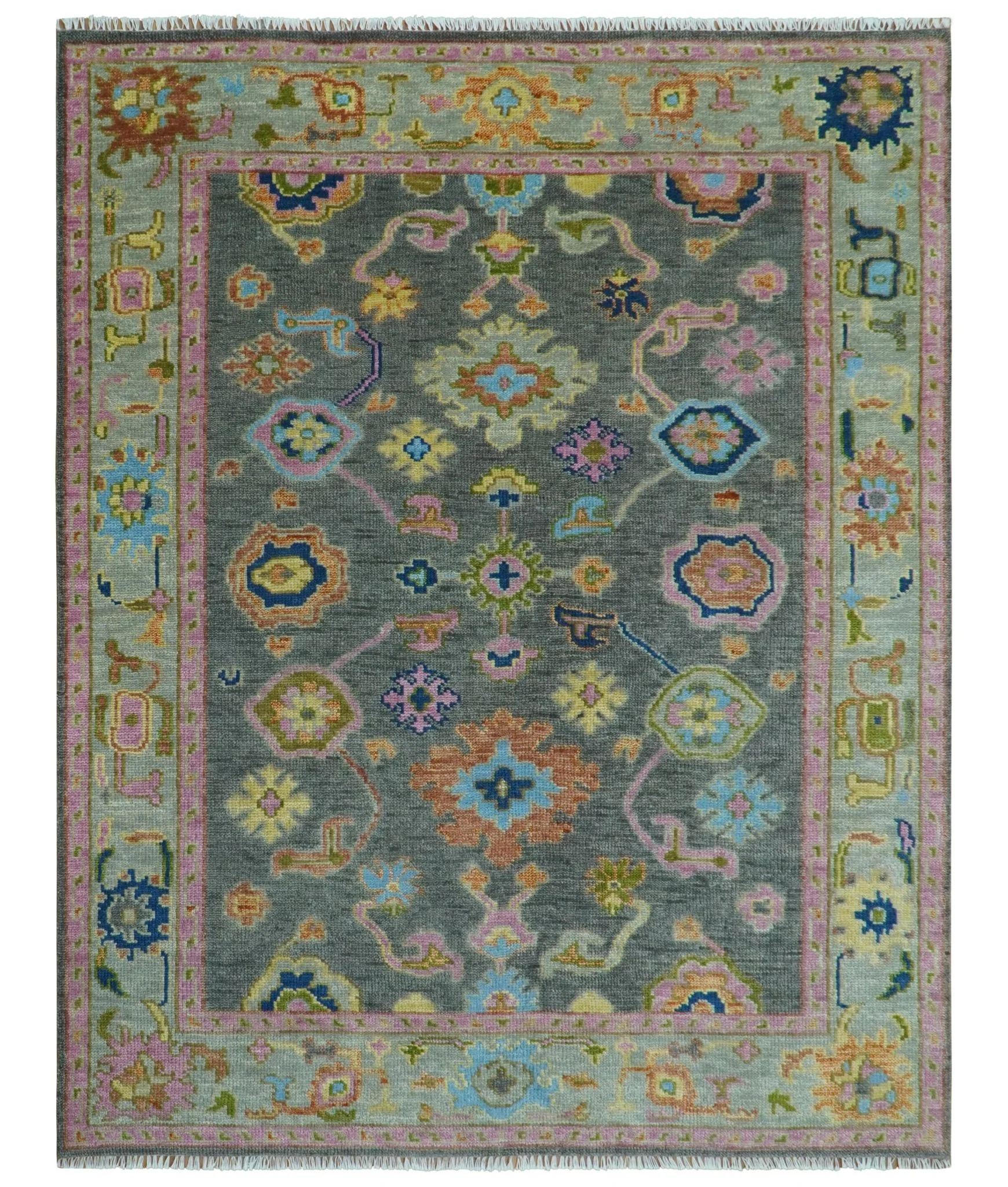Antique Gray and Pink 5x8, 6x9, 8x10, 9x12, 10x14 and 12x15 Wool Traditional Persian Silver Vibrant Colorful Hand knotted Oushak Area Rug | TRDCP787 - Image 13