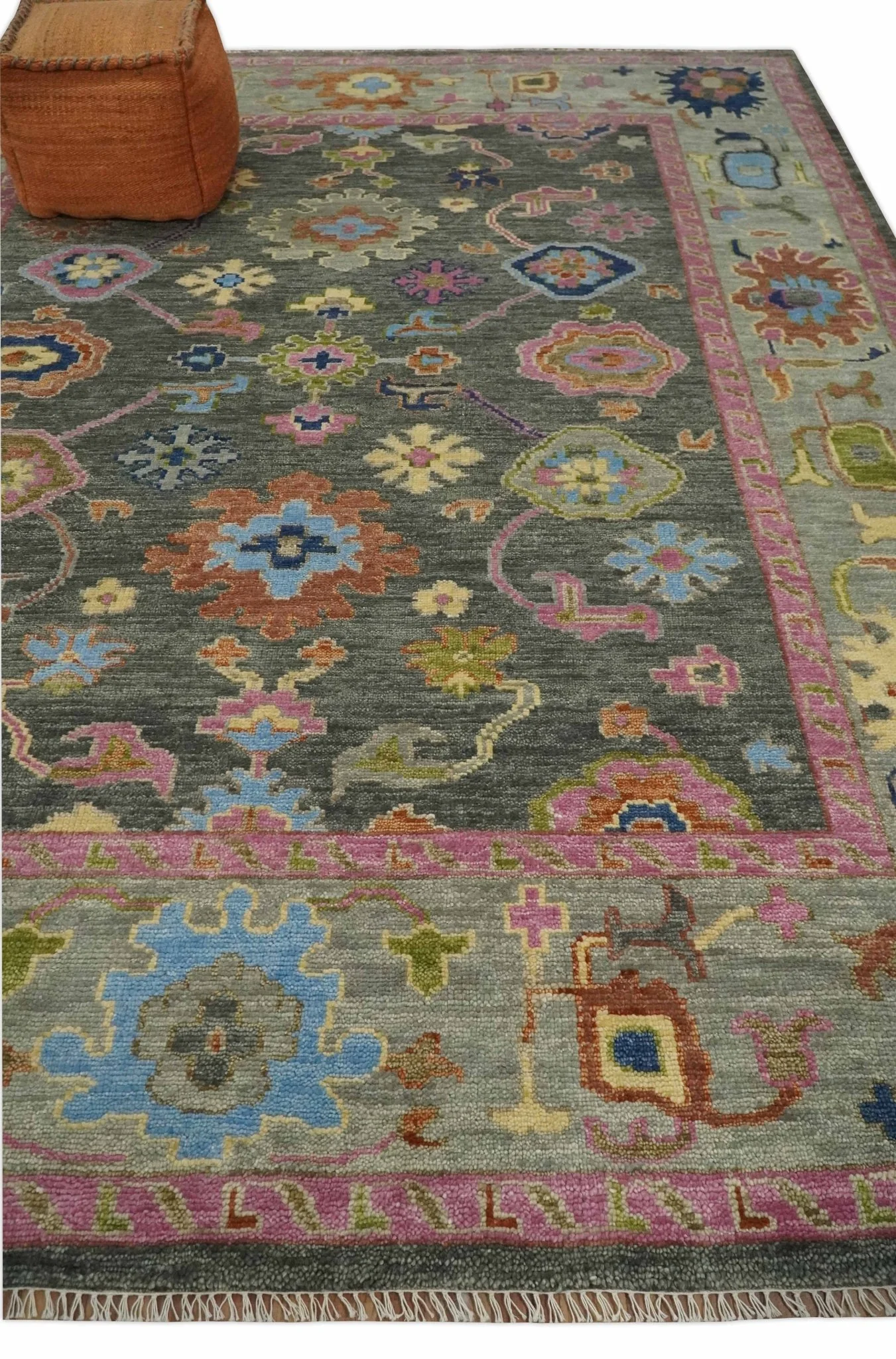 Antique Gray and Pink 5x8, 6x9, 8x10, 9x12, 10x14 and 12x15 Wool Traditional Persian Silver Vibrant Colorful Hand knotted Oushak Area Rug | TRDCP787 - Image 3