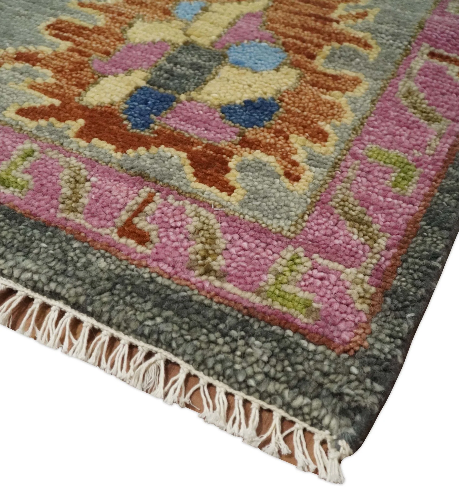 Antique Gray and Pink 5x8, 6x9, 8x10, 9x12, 10x14 and 12x15 Wool Traditional Persian Silver Vibrant Colorful Hand knotted Oushak Area Rug | TRDCP787 - Image 5