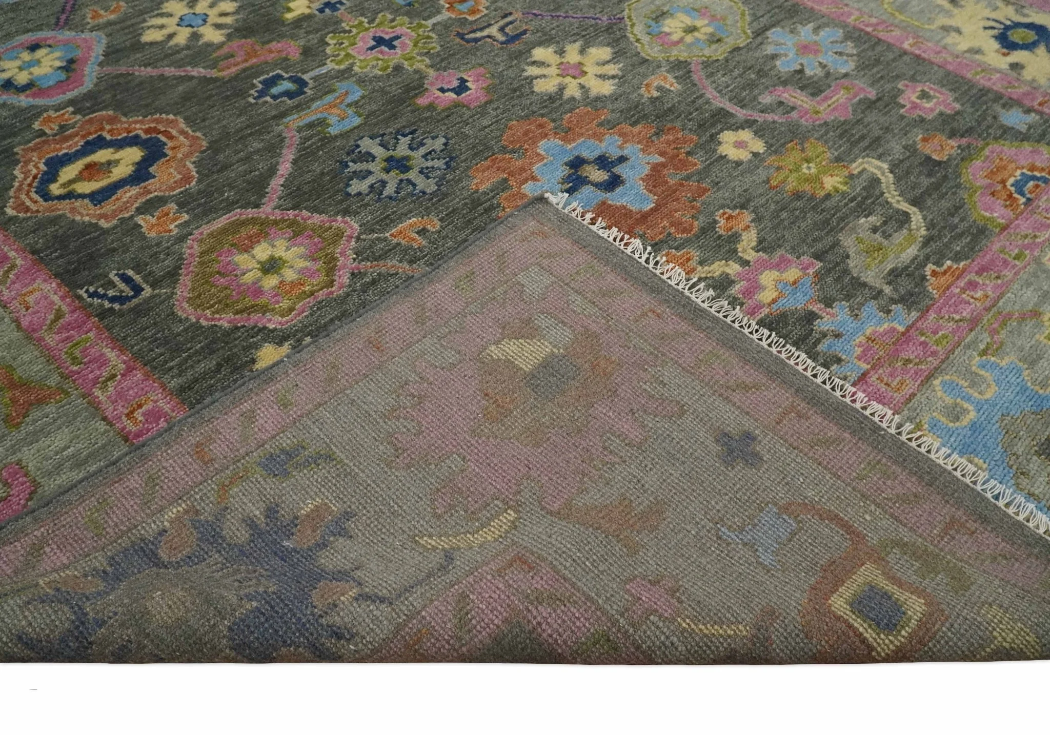 Antique Gray and Pink 5x8, 6x9, 8x10, 9x12, 10x14 and 12x15 Wool Traditional Persian Silver Vibrant Colorful Hand knotted Oushak Area Rug | TRDCP787 - Image 8