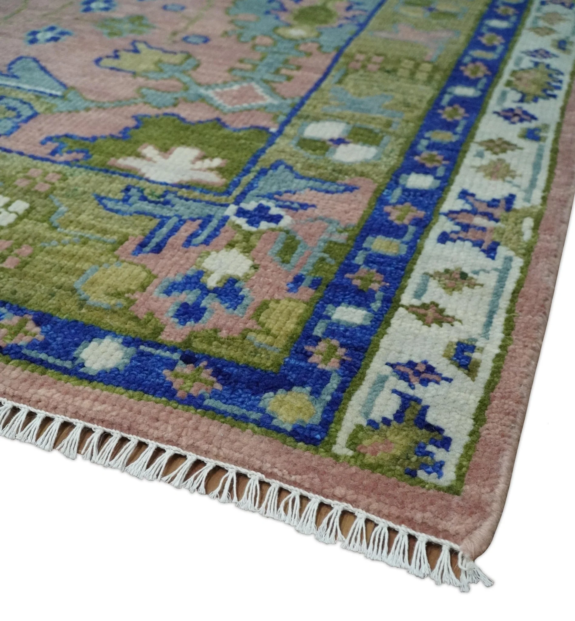 8x10 Wool Traditional Peach, Green and Blue Hand knotted Oushak Area Rug - Image 5