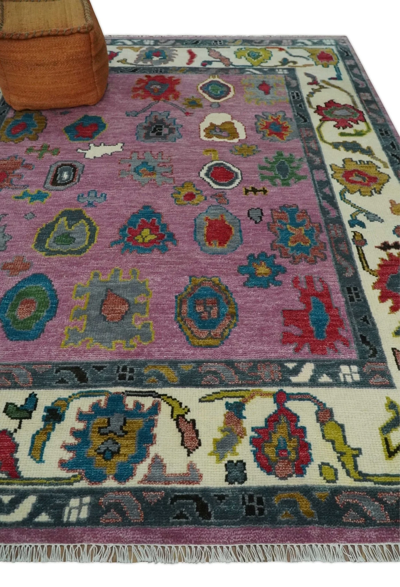 8x10 Wool Traditional Persian Purple and Ivory Vibrant Colorful Hand knotted Oushak Area Rug | TRDCP1125810S - Image 3