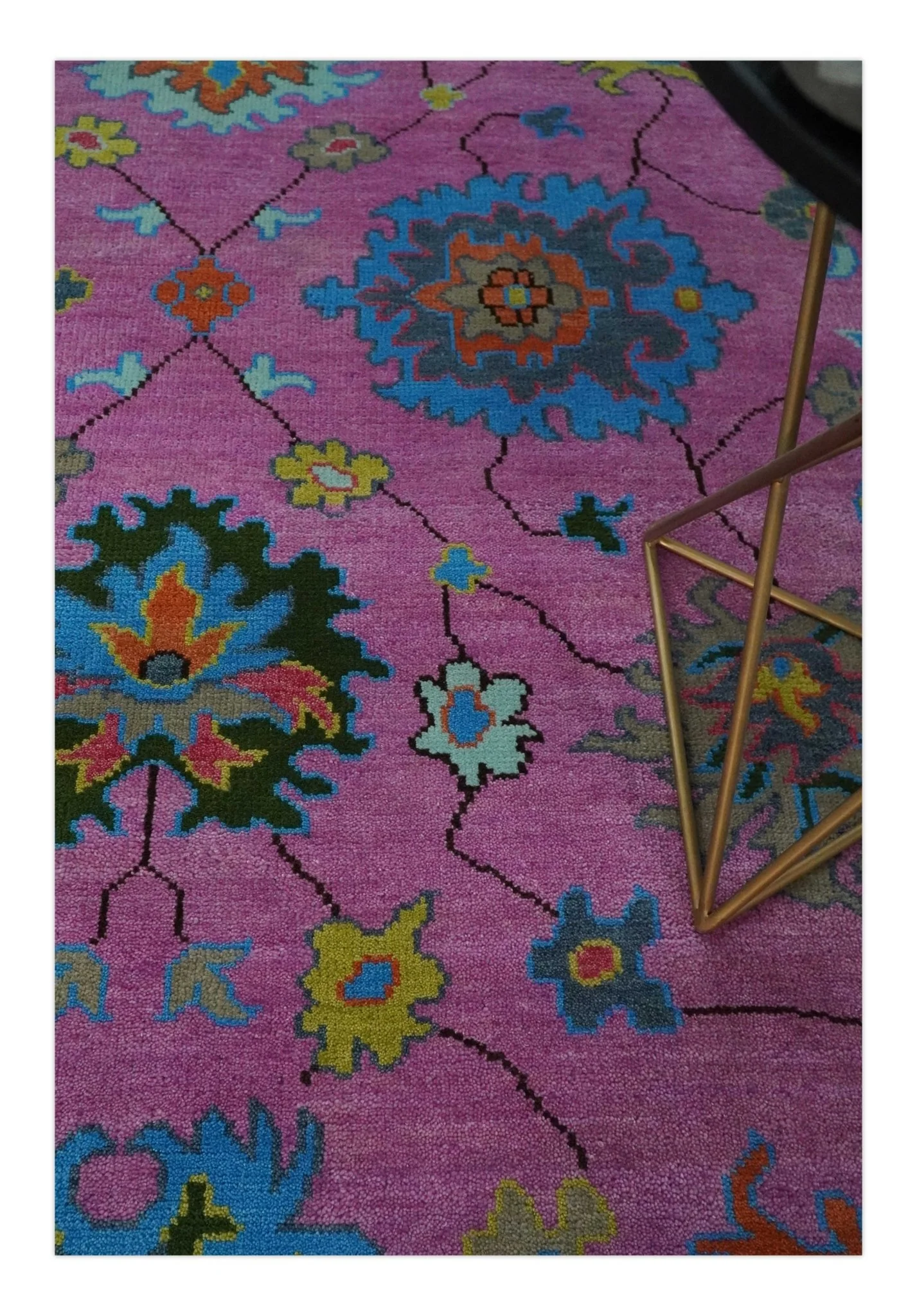 8x10 Wool Traditional Persian Pink, Gray and Blue Vibrant Colorful Hand knotted Oushak Area Rug | TRDCP844810 - Image 2