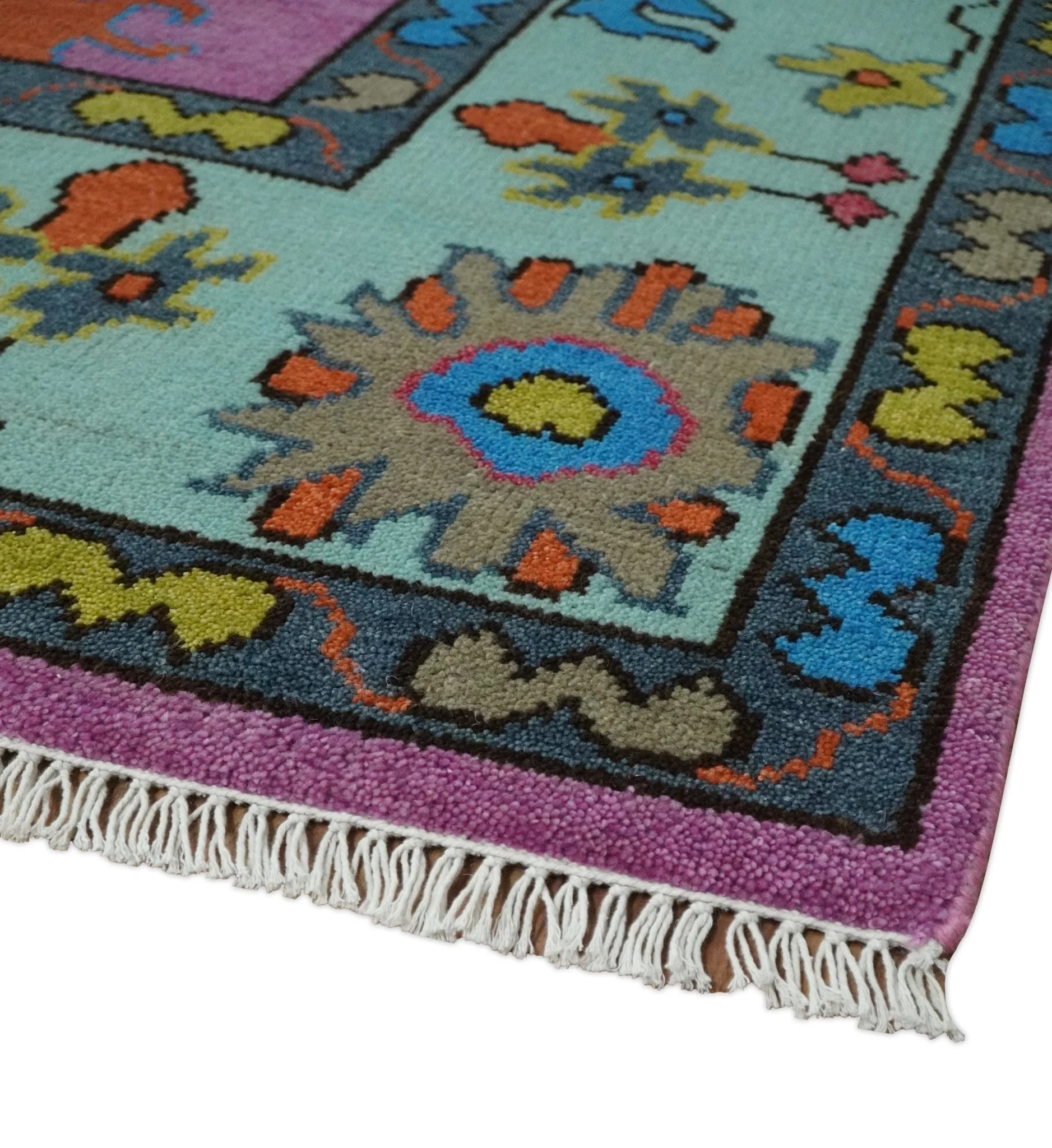 8x10 Wool Traditional Persian Pink, Gray and Blue Vibrant Colorful Hand knotted Oushak Area Rug | TRDCP844810 - Image 4