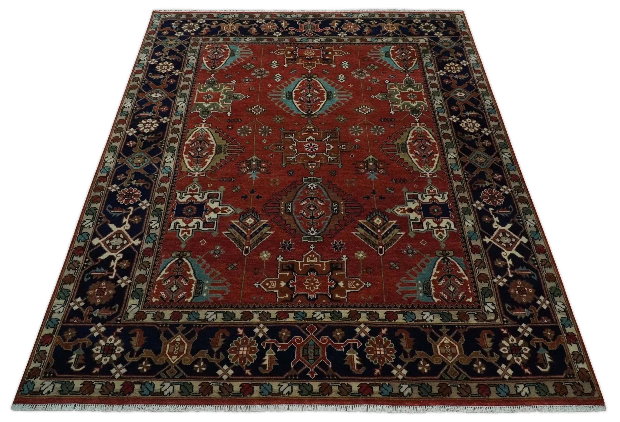 8x10 Wool Traditional Persian Rust and Black Hand knotted Serapi Area Rug | TRDCP1057810 - Image 9