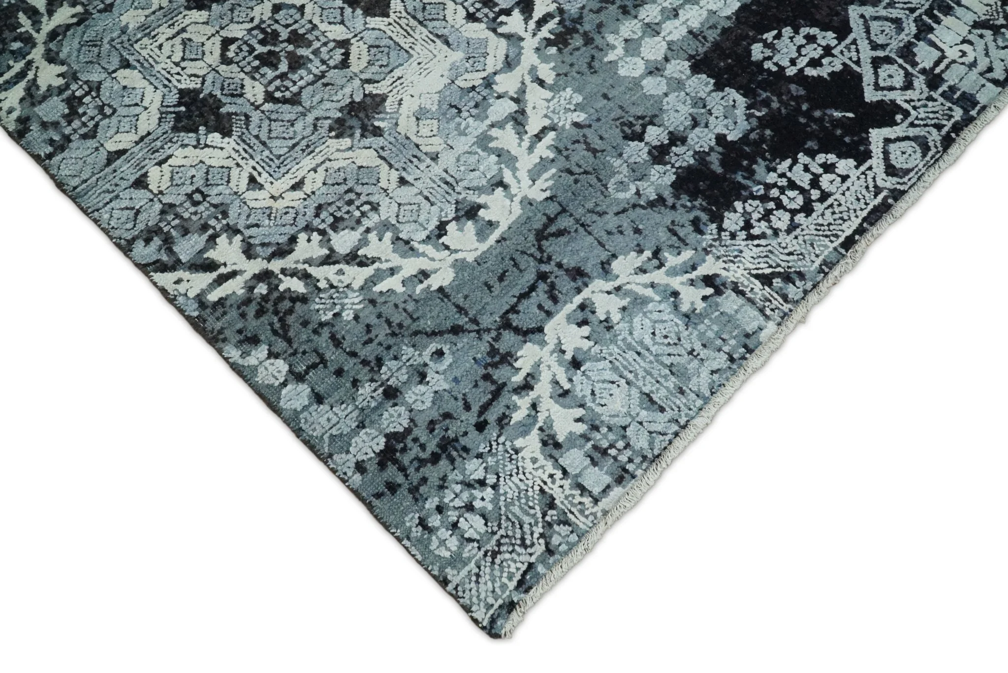 Blue and Silver 8x10 Rug Traditional Handmade Wool and Bamboo Silk Area Rug | TRD1786810 - Image 11