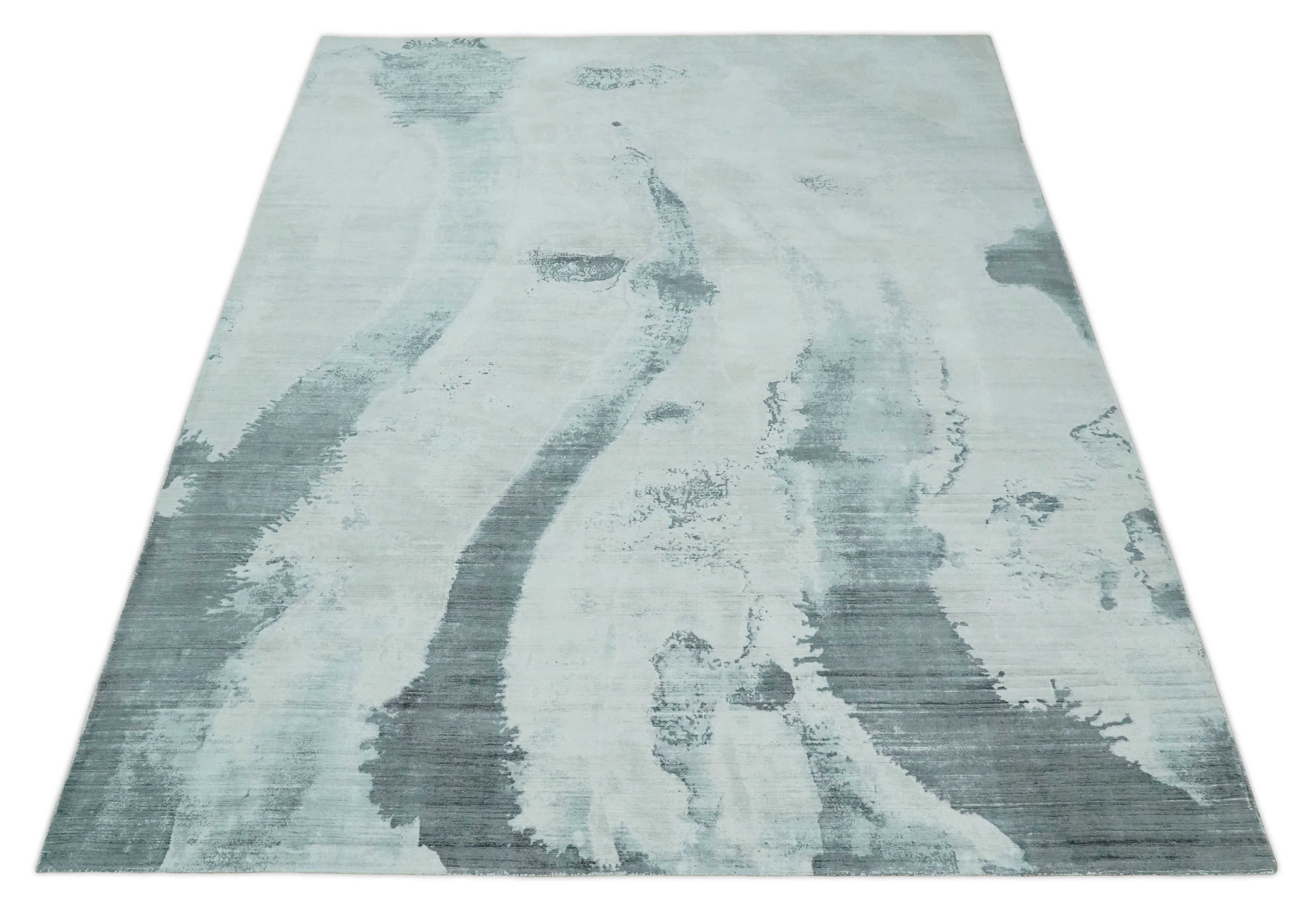 8x10 Silver, Ivory and Charcoal Modern Abstract Hand Loomed Art Silk Area Rug - Image 10