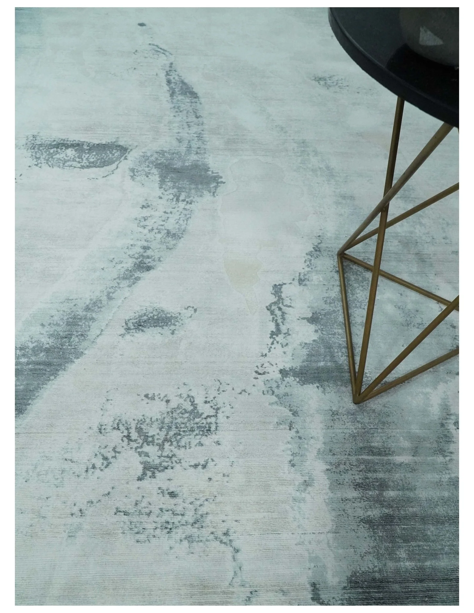 8x10 Silver, Ivory and Charcoal Modern Abstract Hand Loomed Art Silk Area Rug - Image 2