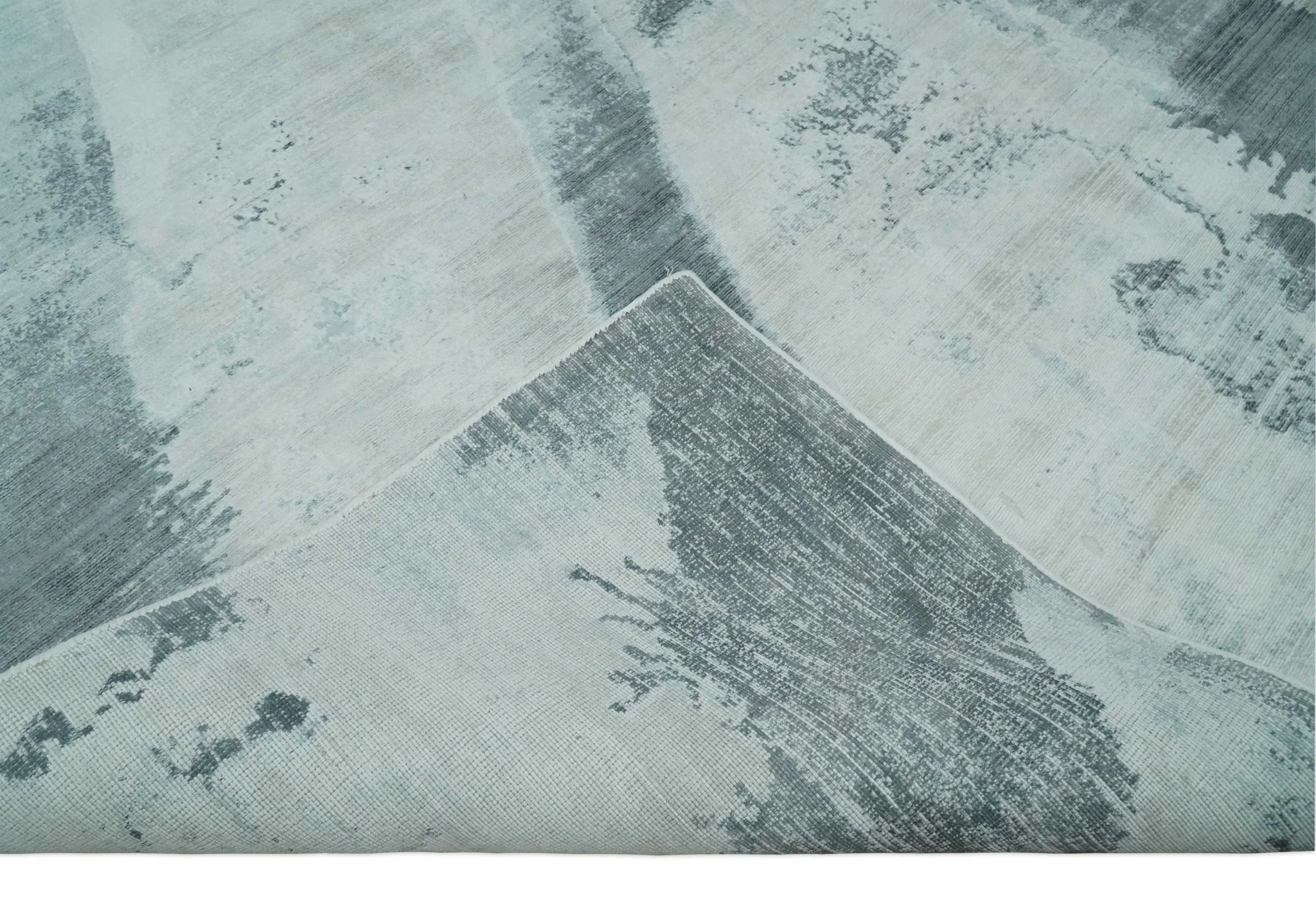 8x10 Silver, Ivory and Charcoal Modern Abstract Hand Loomed Art Silk Area Rug - Image 8