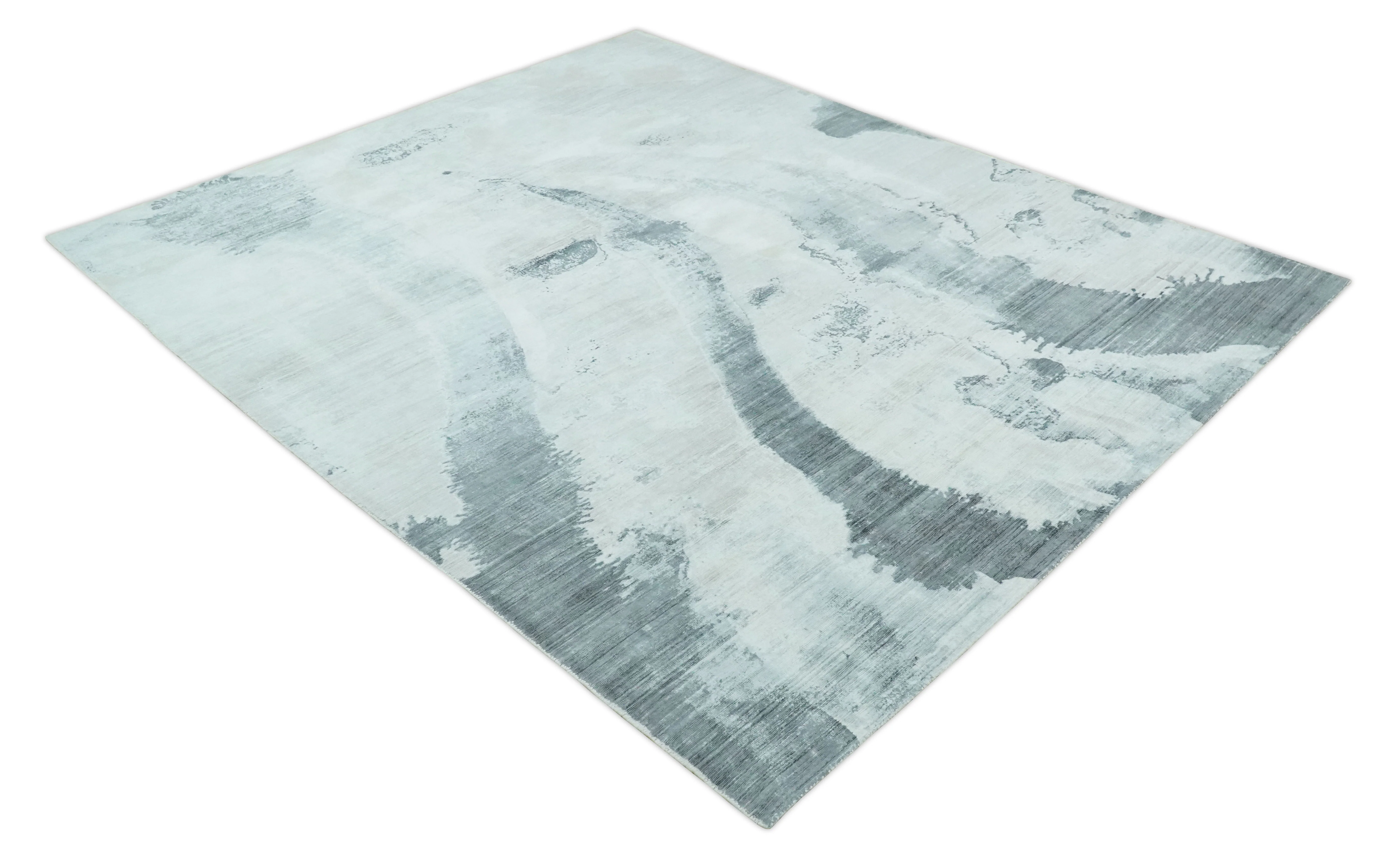 8x10 Silver, Ivory and Charcoal Modern Abstract Hand Loomed Art Silk Area Rug - Image 9