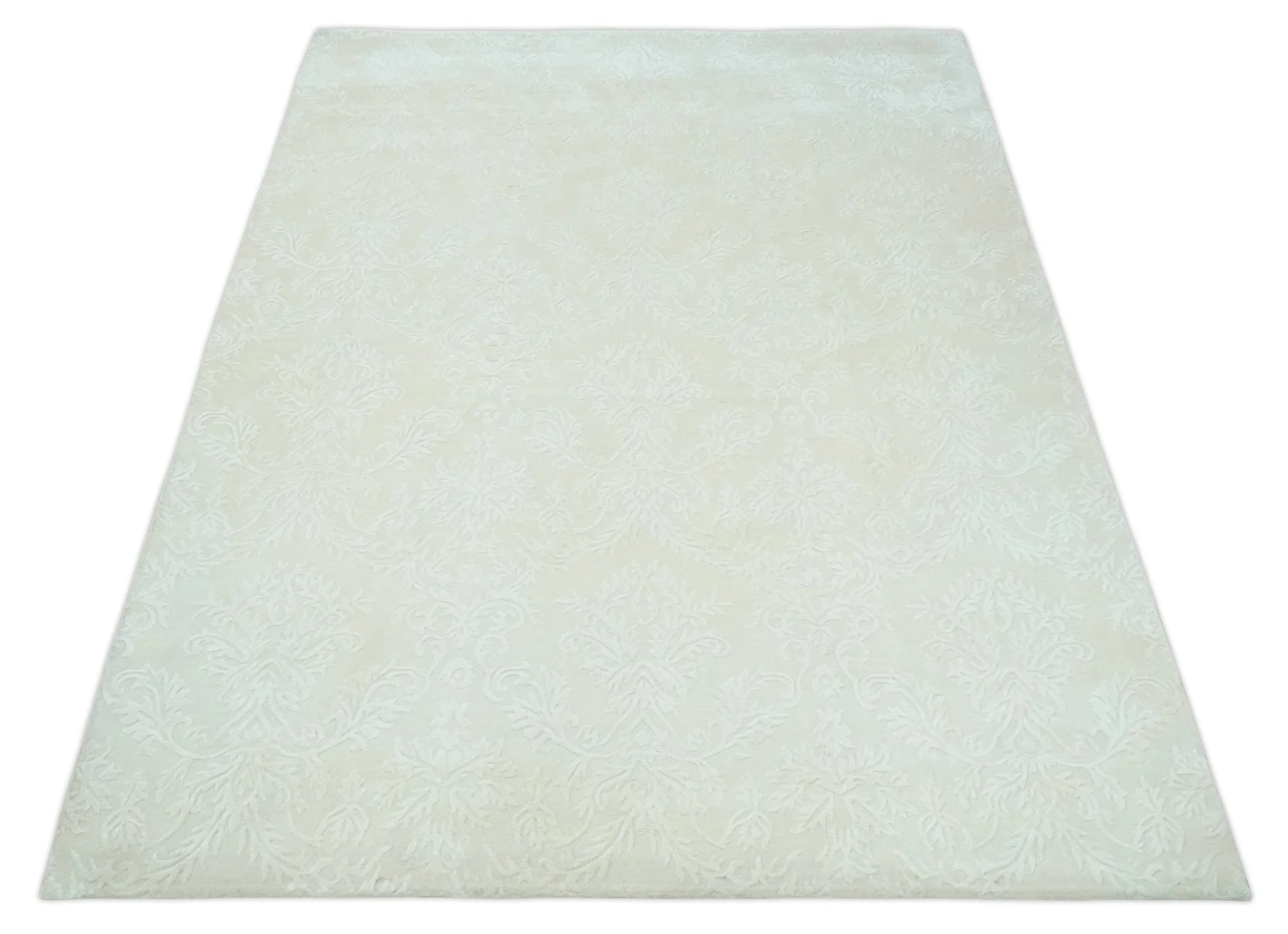 8x11 Beige and Silver Hand Woven and Carved Modern Art Silk Area Rug - Image 10
