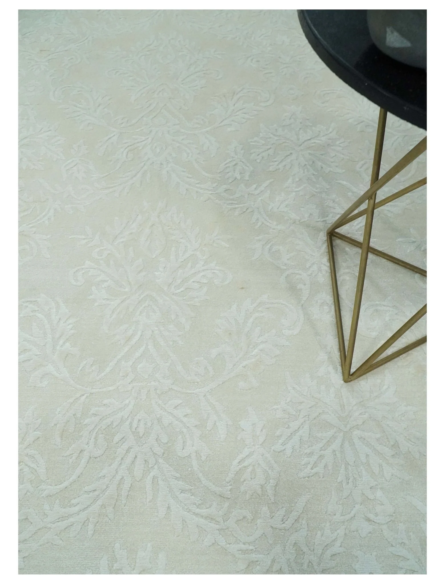 8x11 Beige and Silver Hand Woven and Carved Modern Art Silk Area Rug - Image 2
