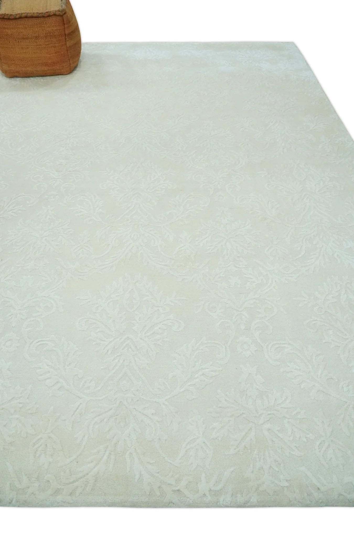 8x11 Beige and Silver Hand Woven and Carved Modern Art Silk Area Rug - Image 3