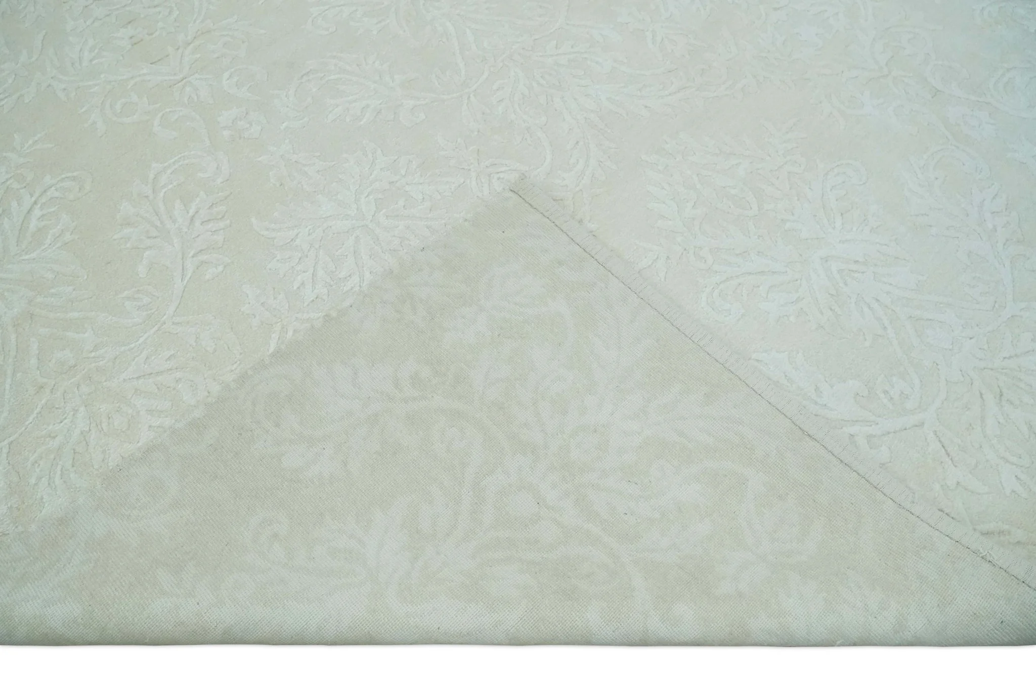 8x11 Beige and Silver Hand Woven and Carved Modern Art Silk Area Rug - Image 7