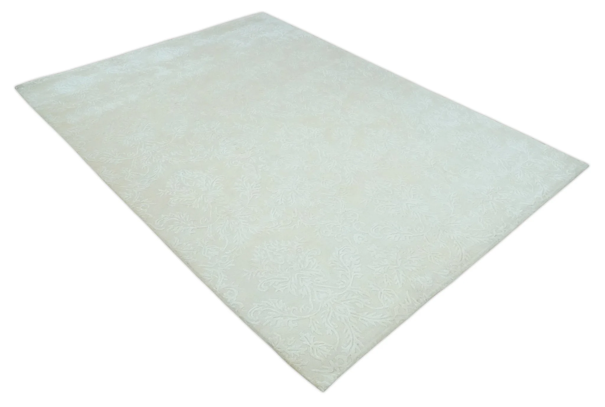 8x11 Beige and Silver Hand Woven and Carved Modern Art Silk Area Rug - Image 9