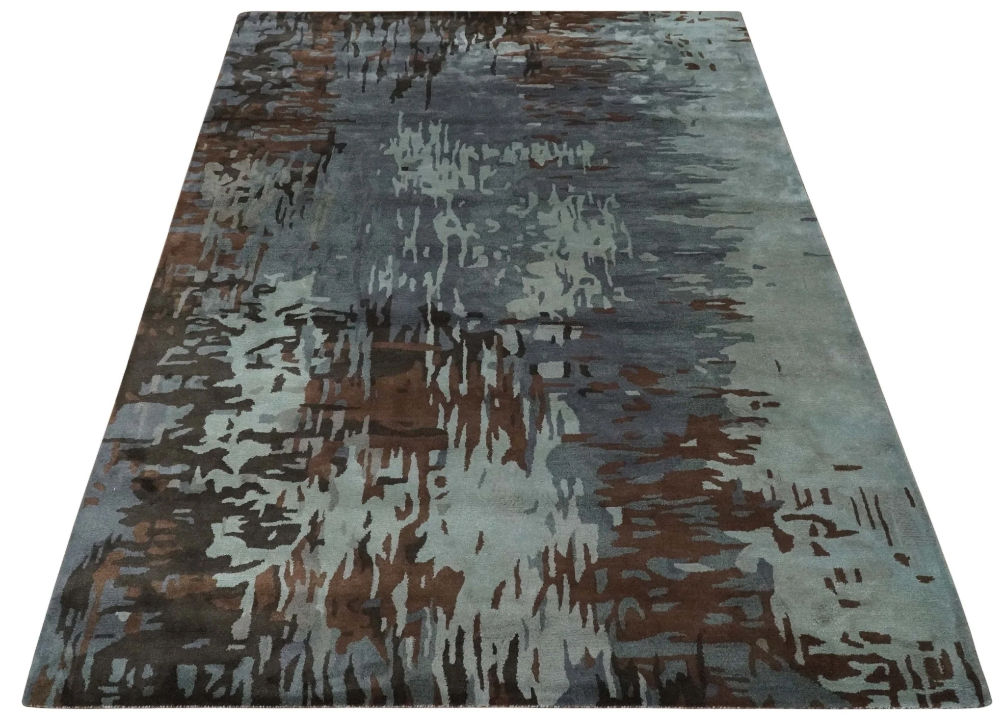 8x11 Gray, Silver and Brown Modern Abstract Hand Tufted wool and Art silk Area Rug - Image 10