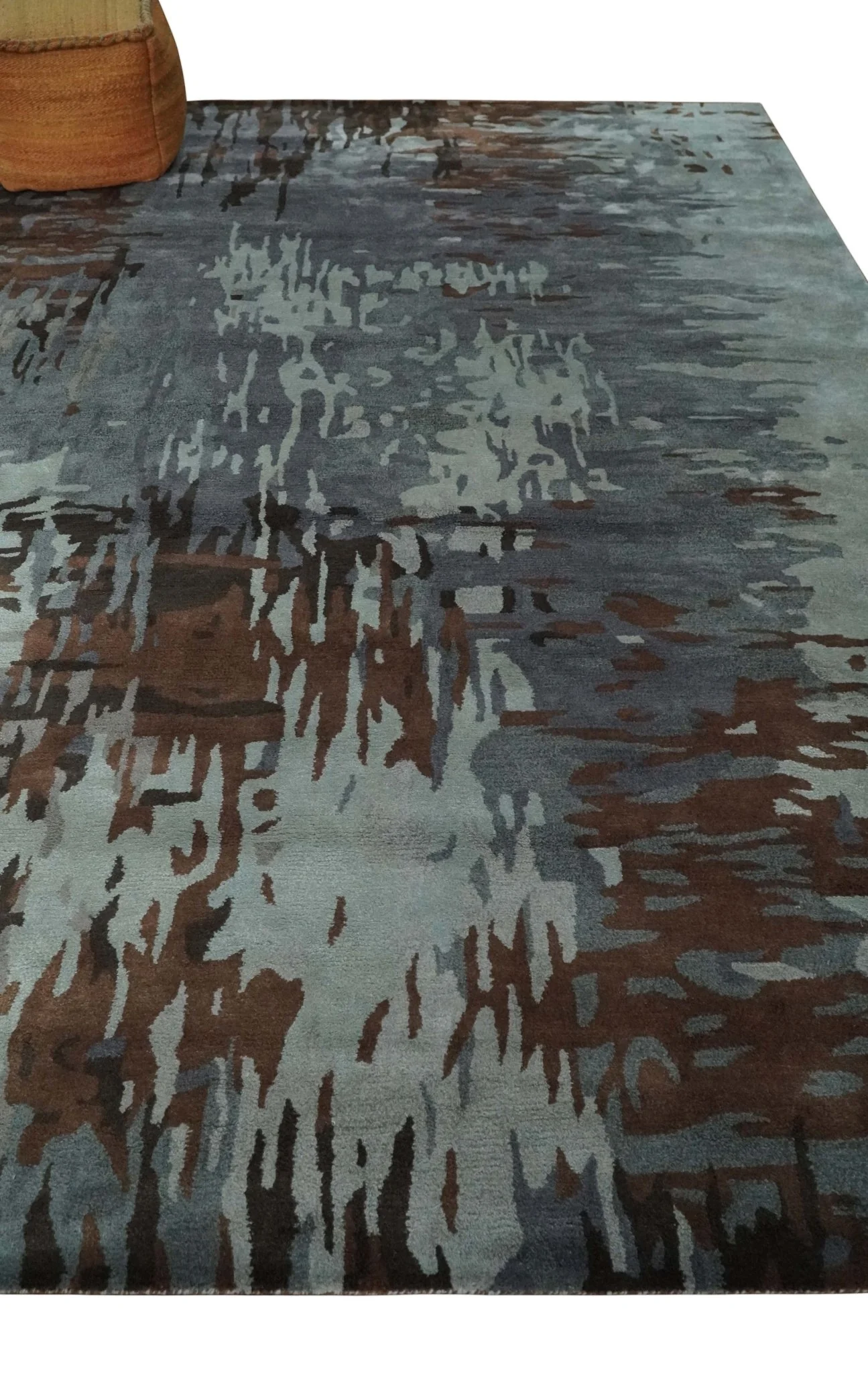 8x11 Gray, Silver and Brown Modern Abstract Hand Tufted wool and Art silk Area Rug - Image 3