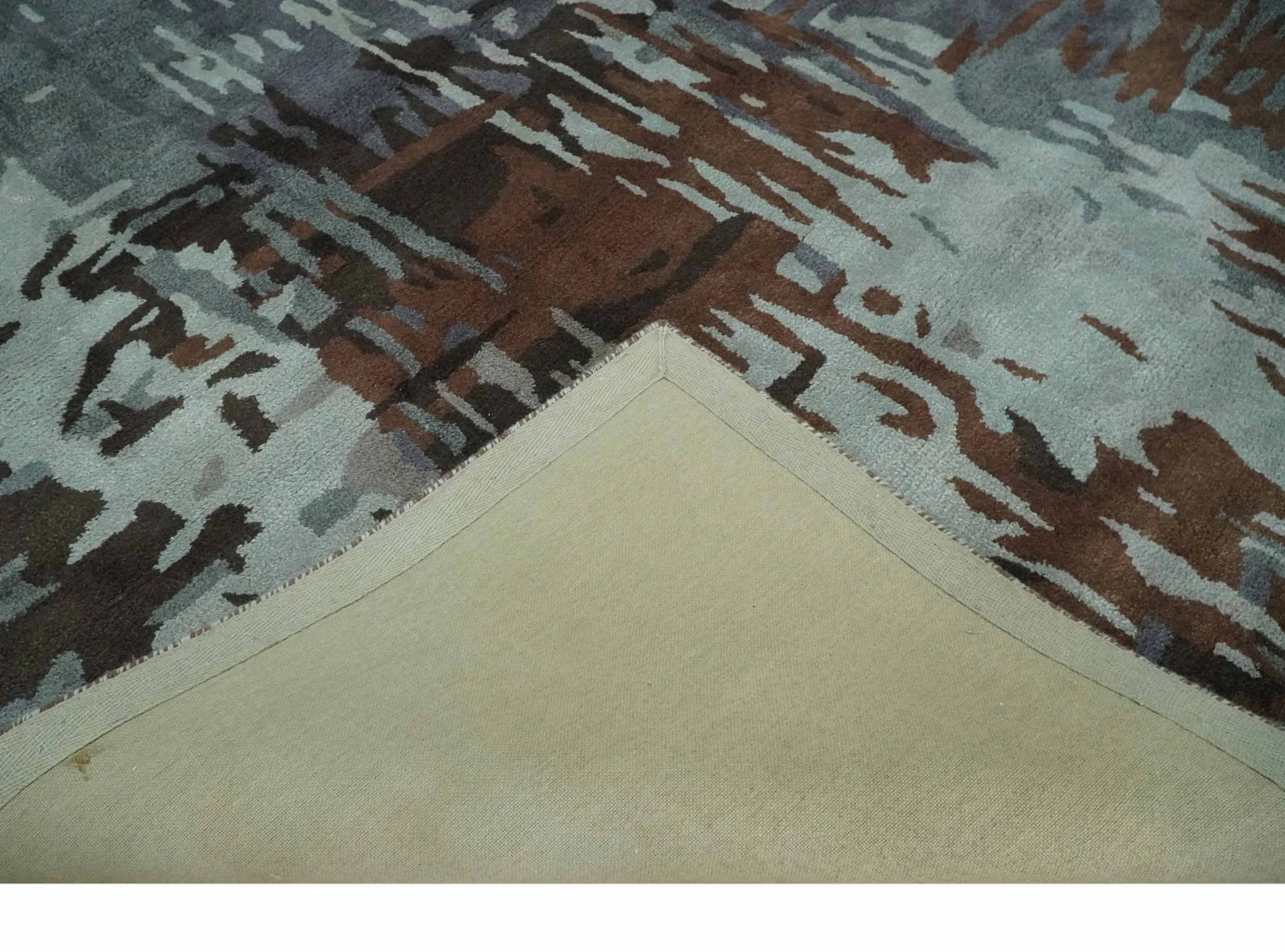 8x11 Gray, Silver and Brown Modern Abstract Hand Tufted wool and Art silk Area Rug - Image 6