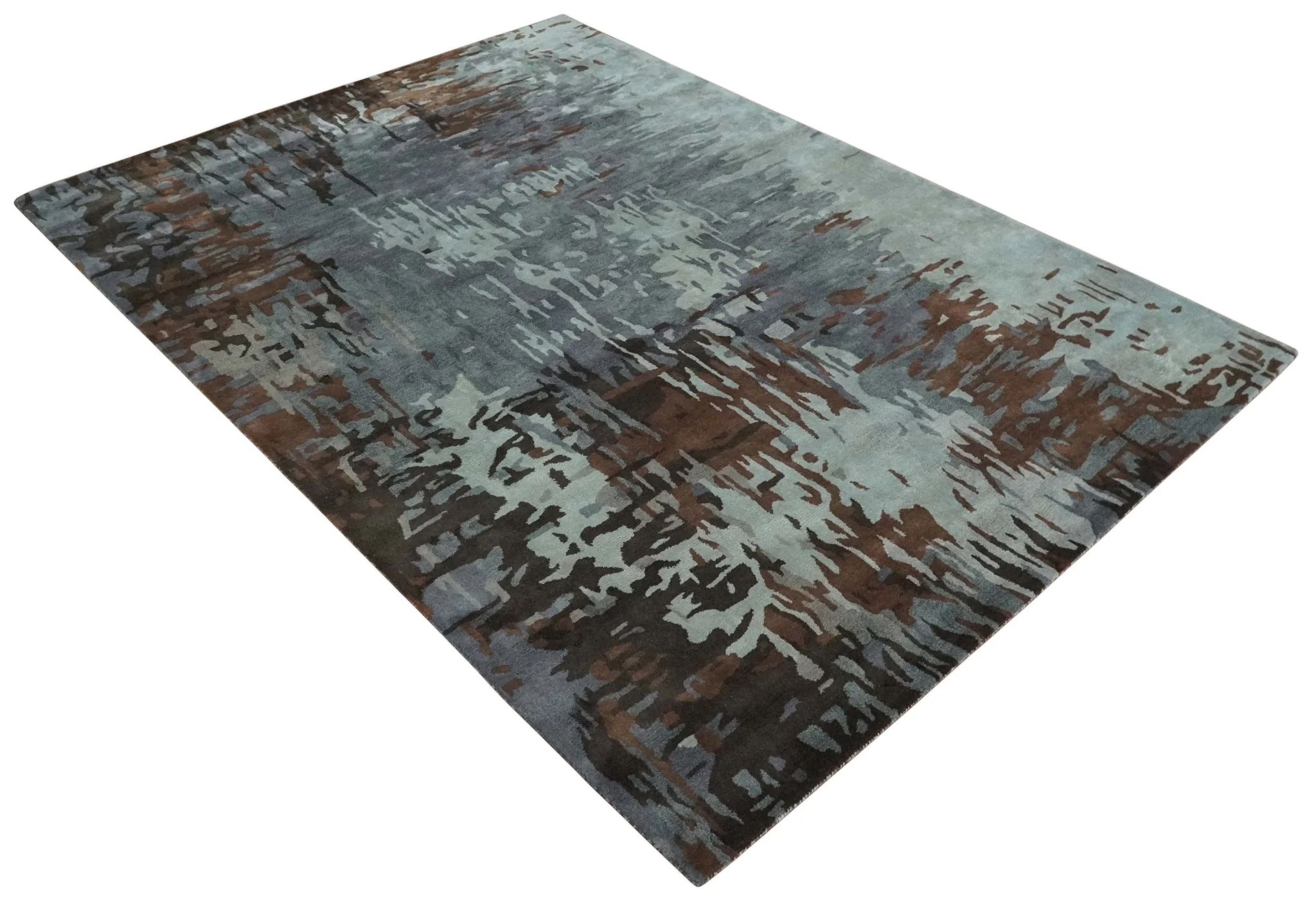 8x11 Gray, Silver and Brown Modern Abstract Hand Tufted wool and Art silk Area Rug - Image 9