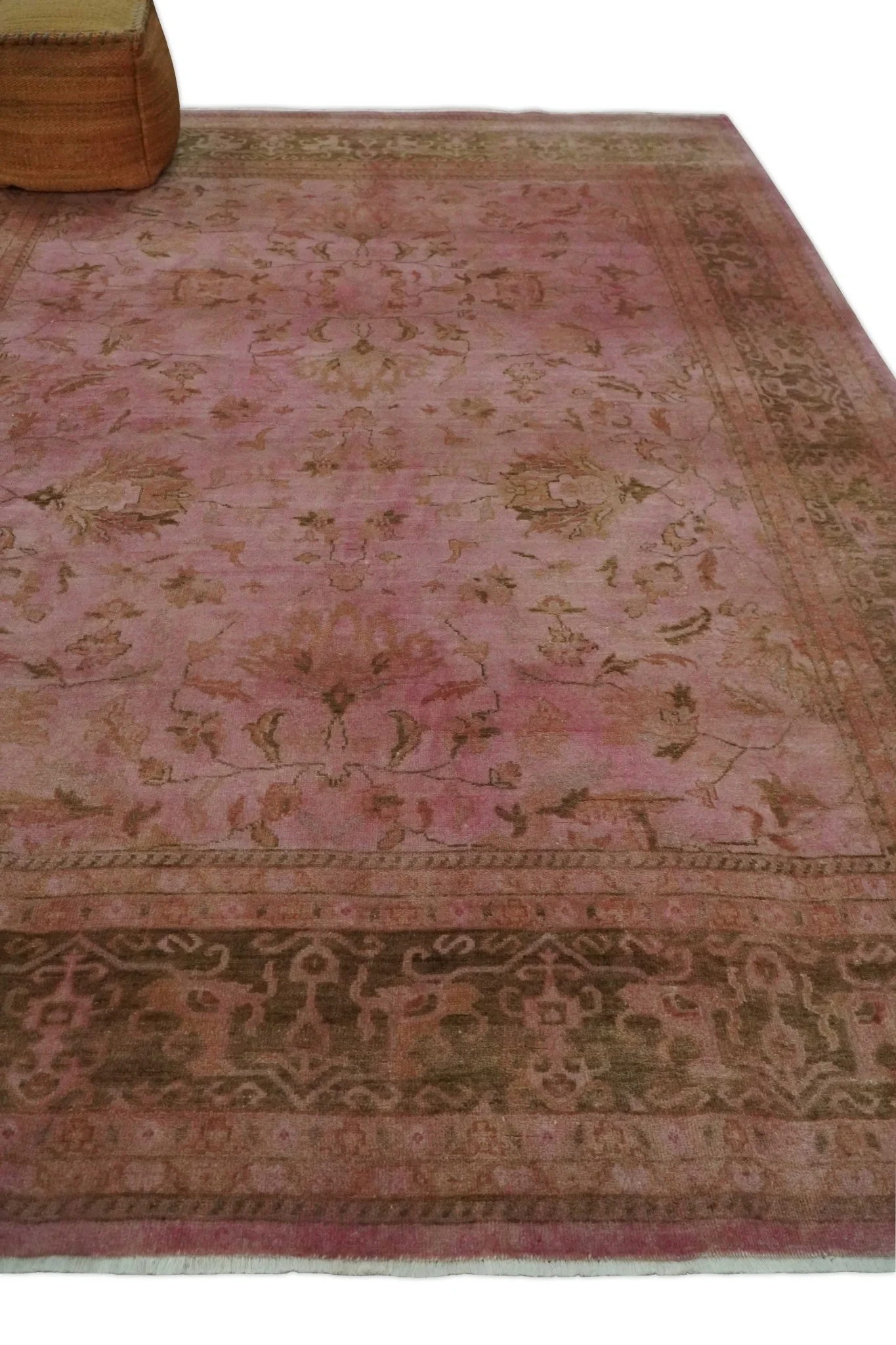 Overdyed 8x11 Hand Knotted Pink and Brown Traditional Oushak Wool Rug - Image 3