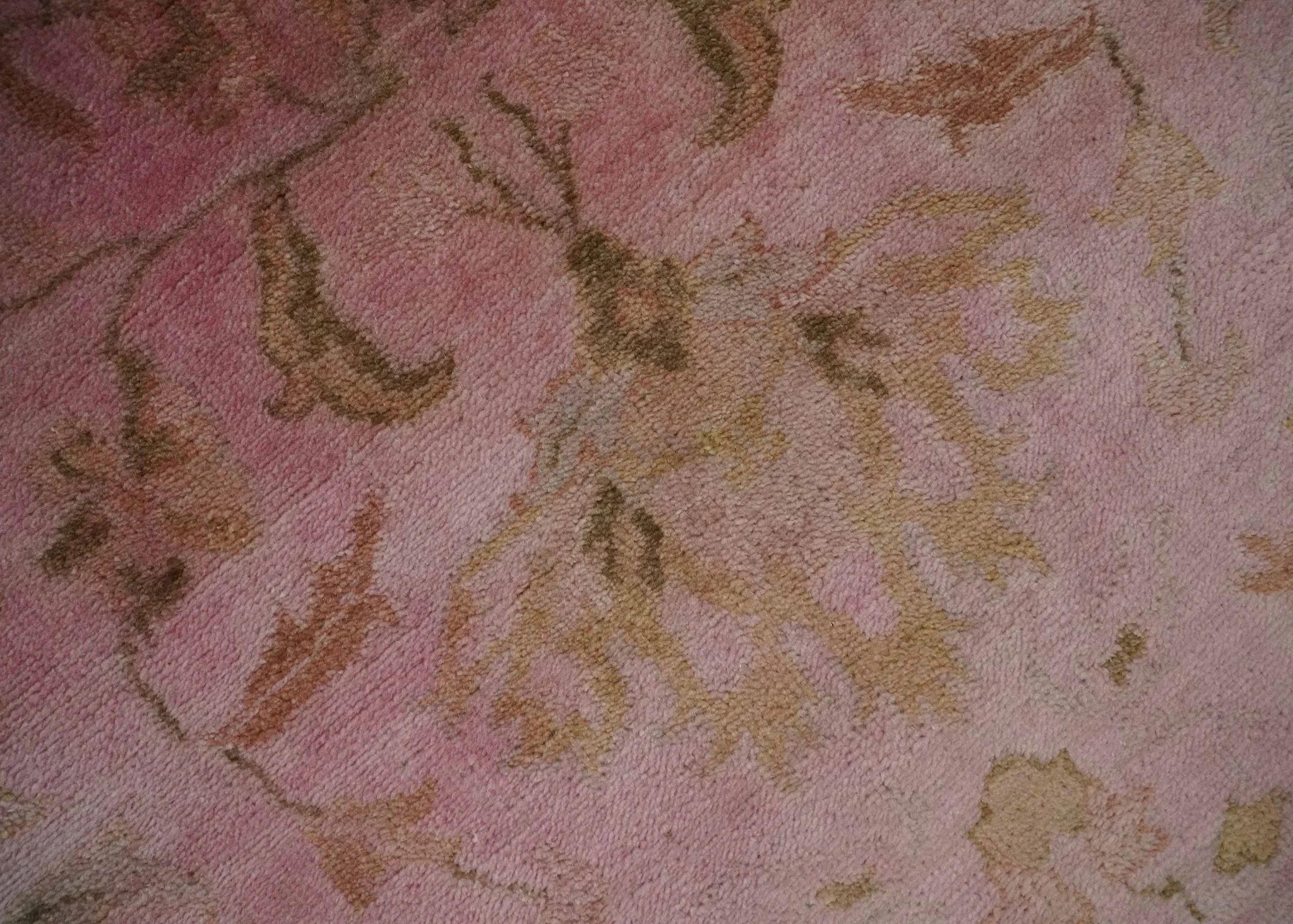 Overdyed 8x11 Hand Knotted Pink and Brown Traditional Oushak Wool Rug - Image 4