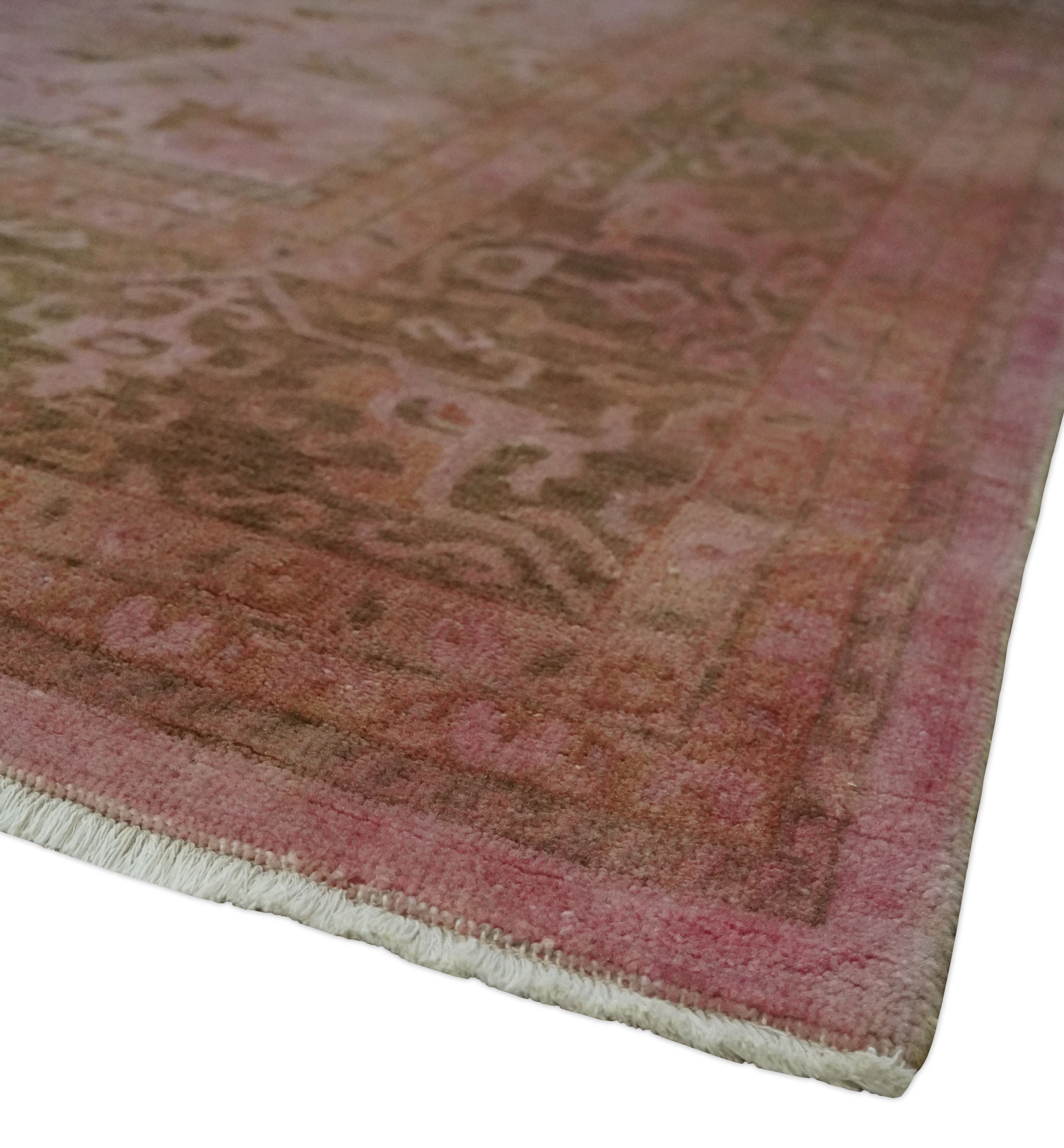 Overdyed 8x11 Hand Knotted Pink and Brown Traditional Oushak Wool Rug - Image 5
