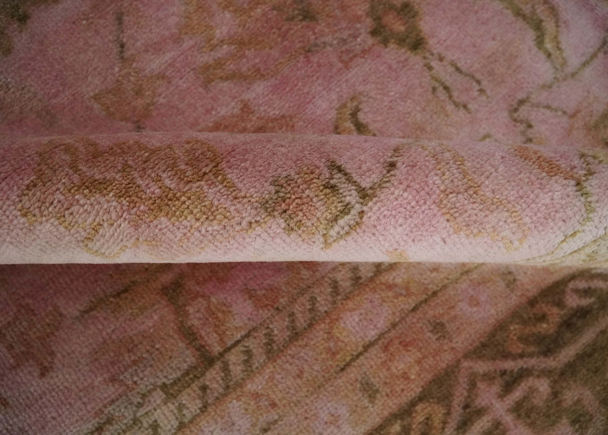 Overdyed 8x11 Hand Knotted Pink and Brown Traditional Oushak Wool Rug - Image 6