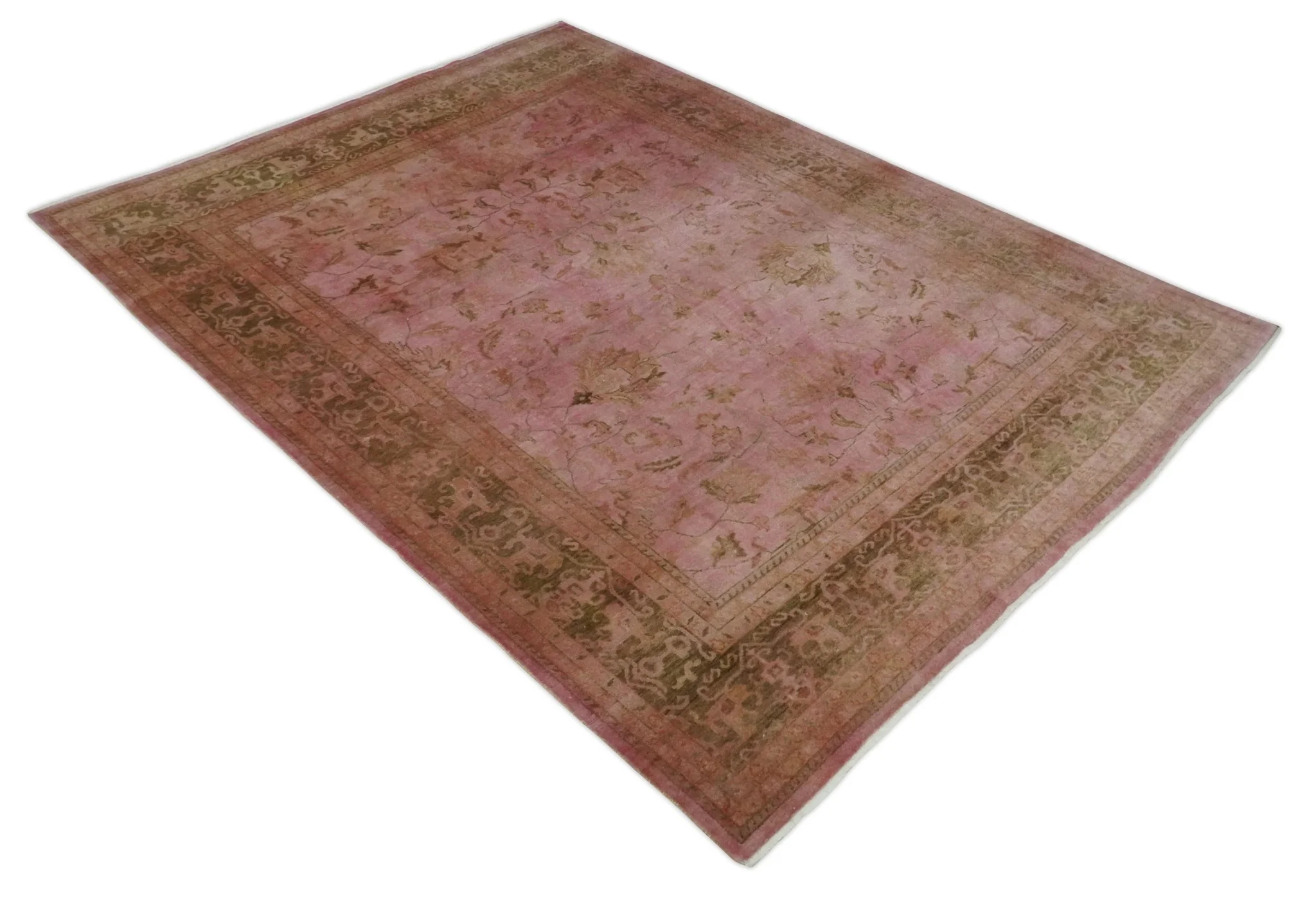 Overdyed 8x11 Hand Knotted Pink and Brown Traditional Oushak Wool Rug - Image 8