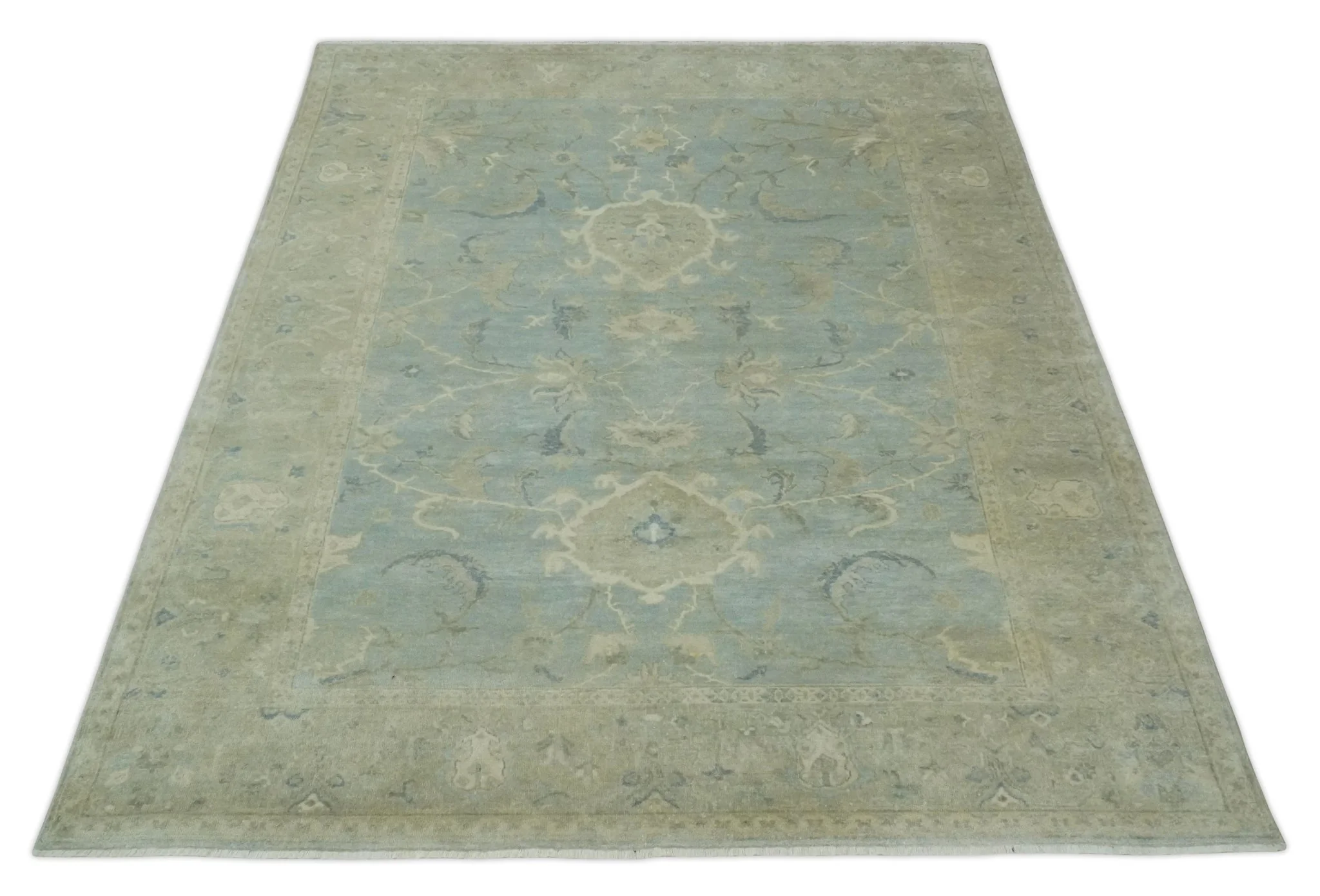 8x11 Hand Knotted Silver and Beige Traditional Wool Area Rug, Kids, Living Room and Bedroom Rug - Image 10