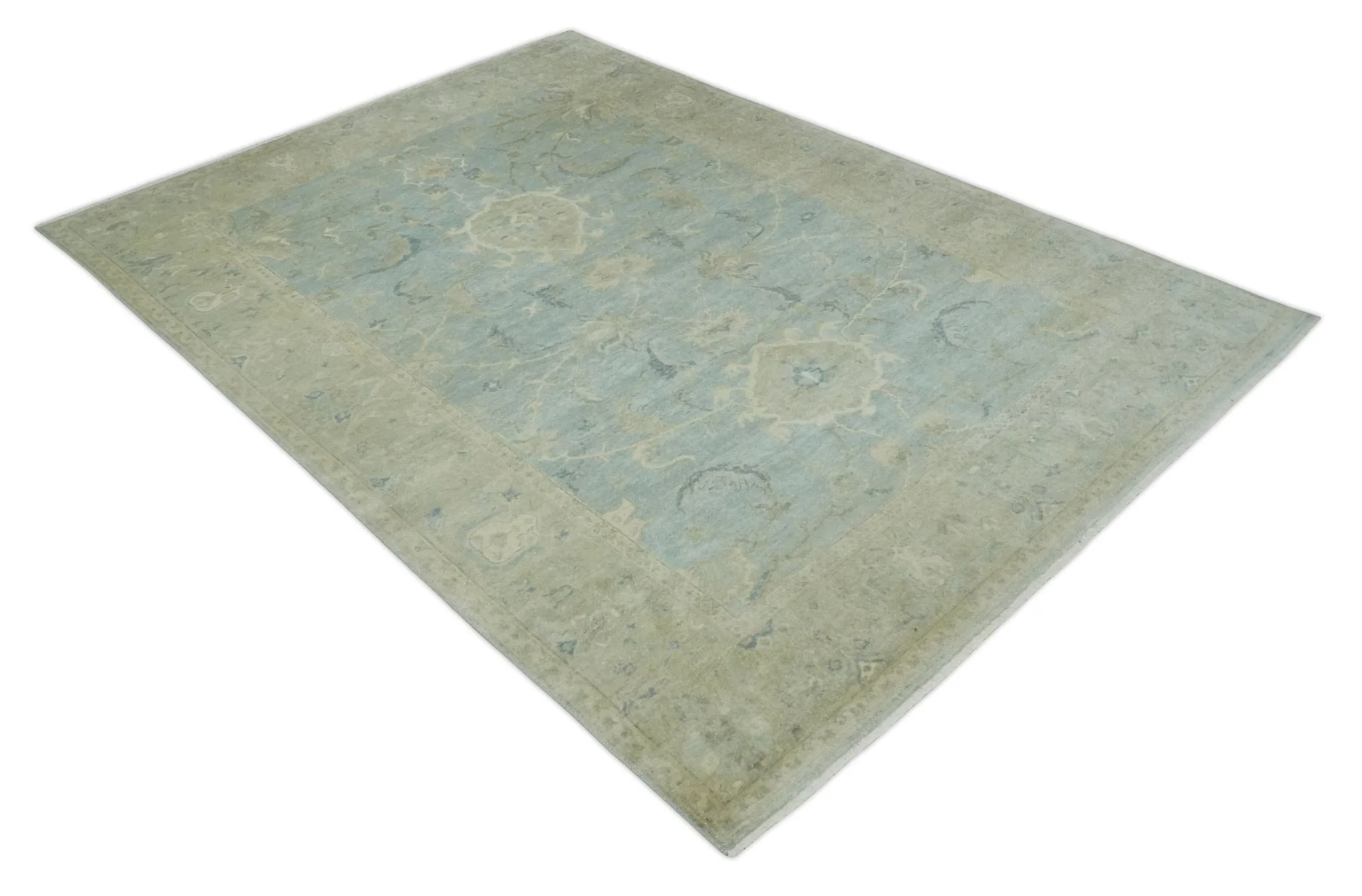 8x11 Hand Knotted Silver and Beige Traditional Wool Area Rug, Kids, Living Room and Bedroom Rug - Image 9