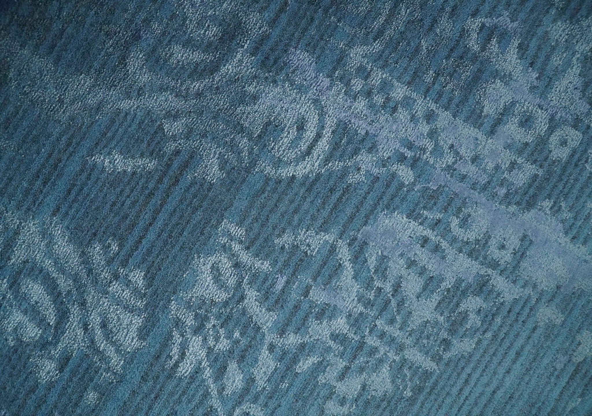 Transitional 8x11 Ivory and Blue Modern Abstract Hand knotted Wool and Art Silk Area Rug - Image 6