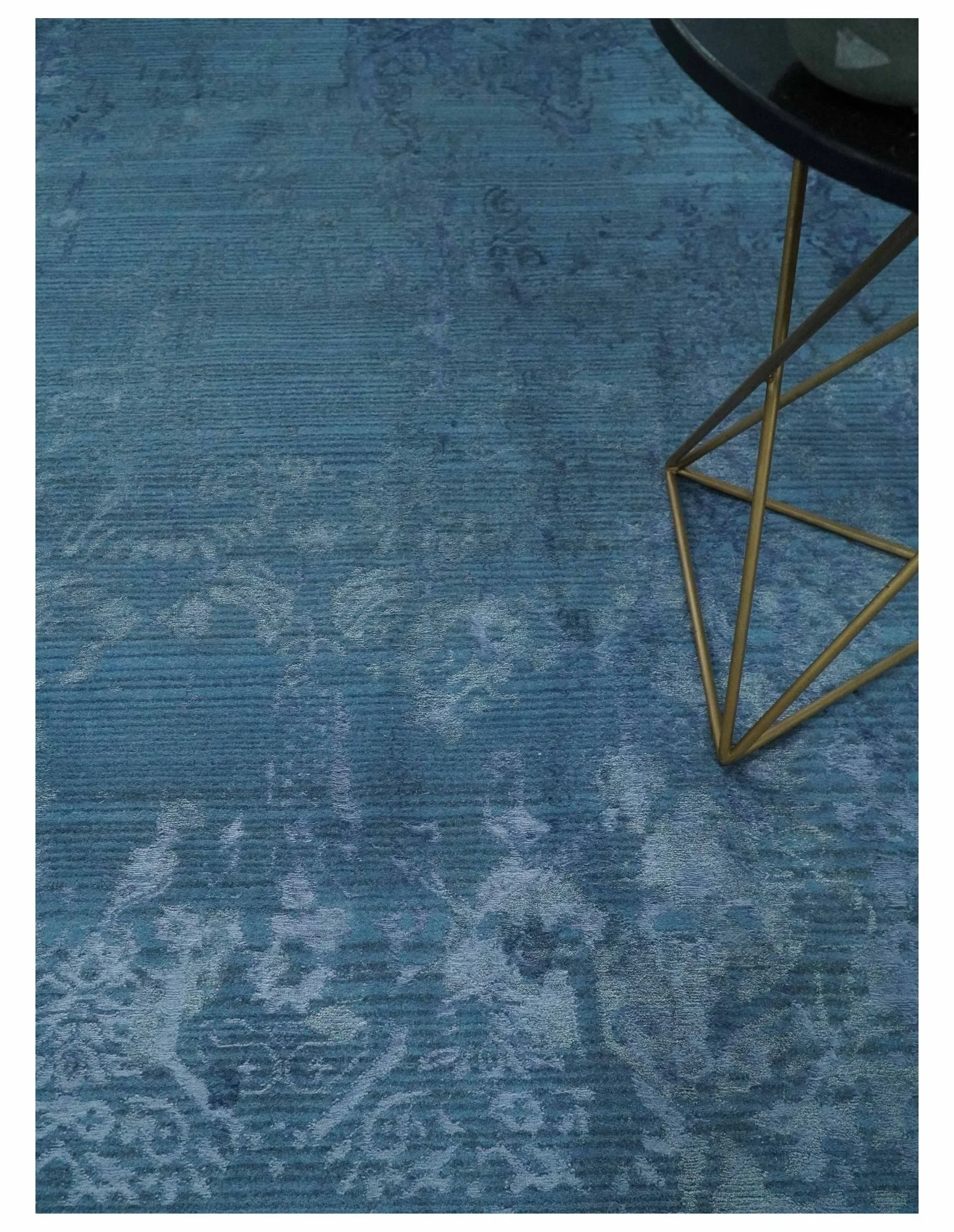 Transitional 8x11 Ivory and Blue Modern Abstract Hand knotted Wool and Art Silk Area Rug - Image 7