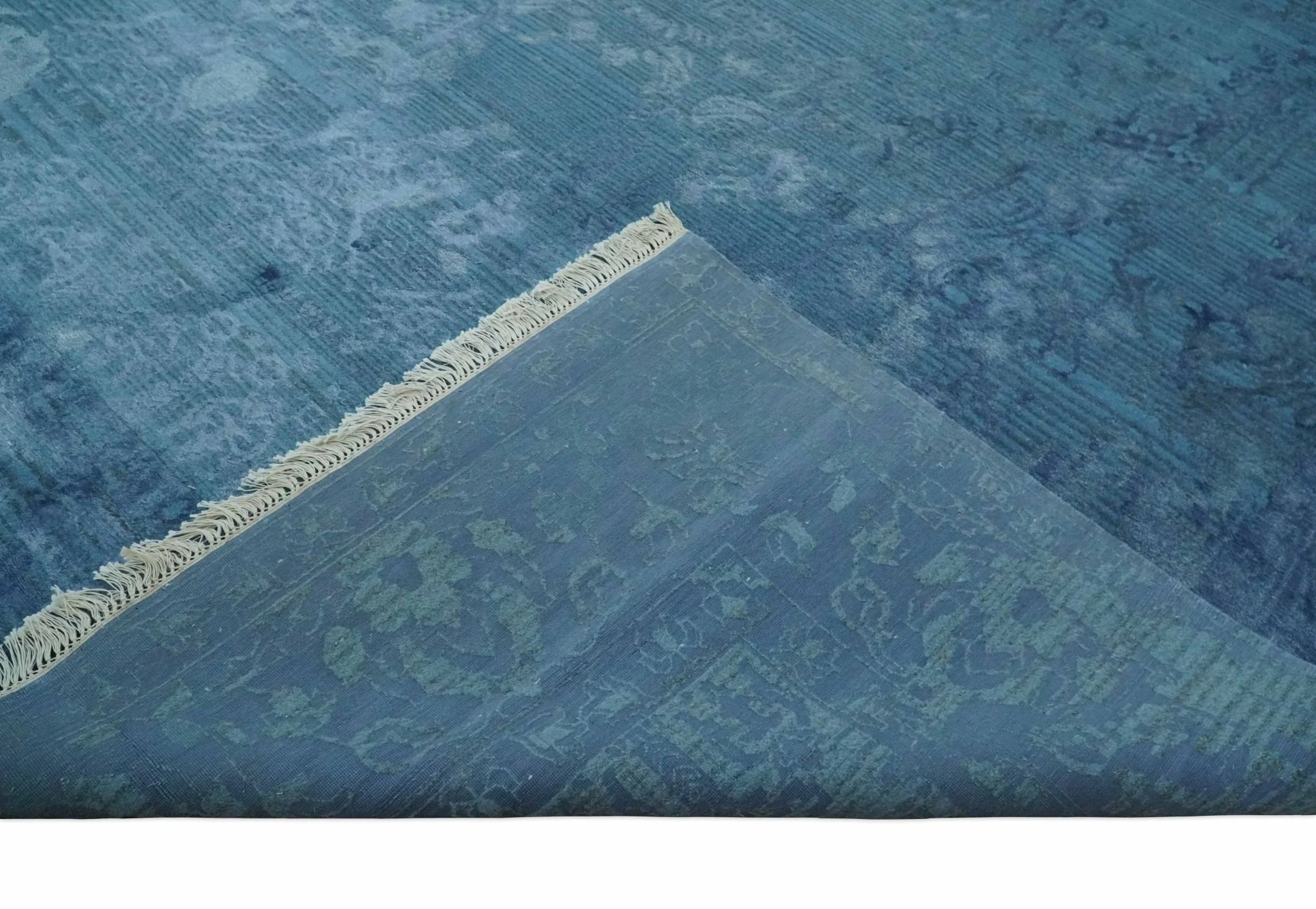 Transitional 8x11 Ivory and Blue Modern Abstract Hand knotted Wool and Art Silk Area Rug - Image 9