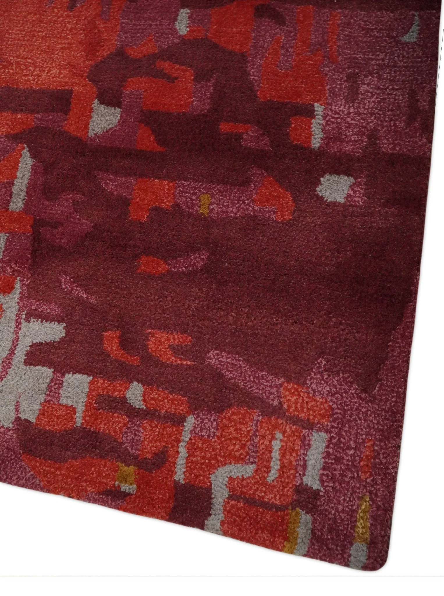 8x11 Red, Rust and Silver Modern Abstract Handmade Wool and Art Silk Area Rug | BAN1 - Image 10