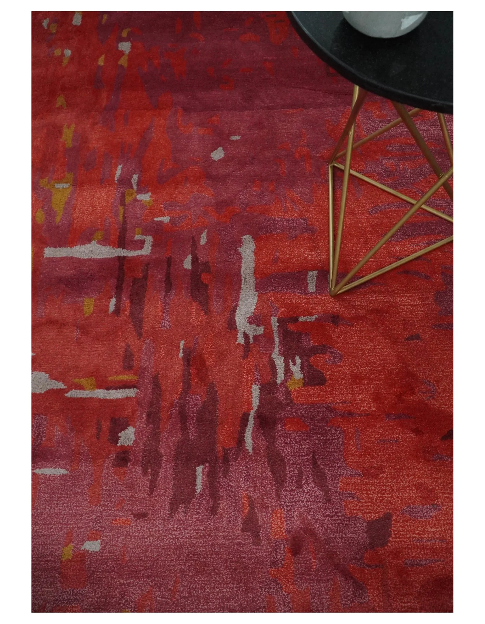 8x11 Red, Rust and Silver Modern Abstract Handmade Wool and Art Silk Area Rug | BAN1 - Image 3