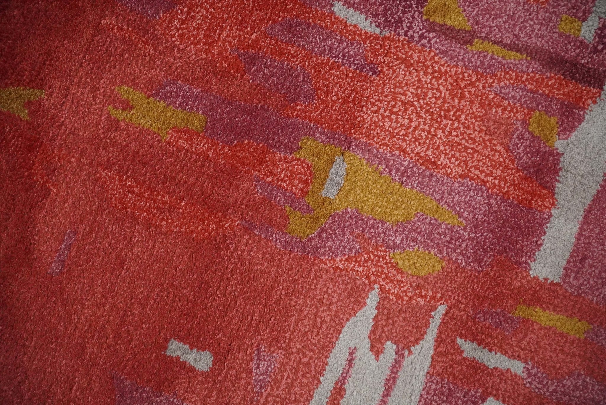 8x11 Red, Rust and Silver Modern Abstract Handmade Wool and Art Silk Area Rug | BAN1 - Image 4