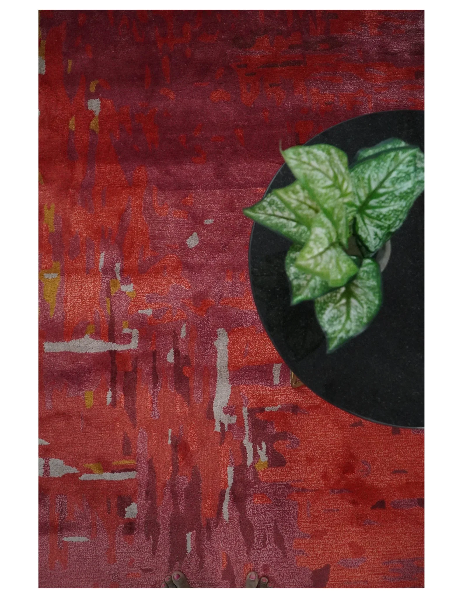 8x11 Red, Rust and Silver Modern Abstract Handmade Wool and Art Silk Area Rug | BAN1 - Image 5