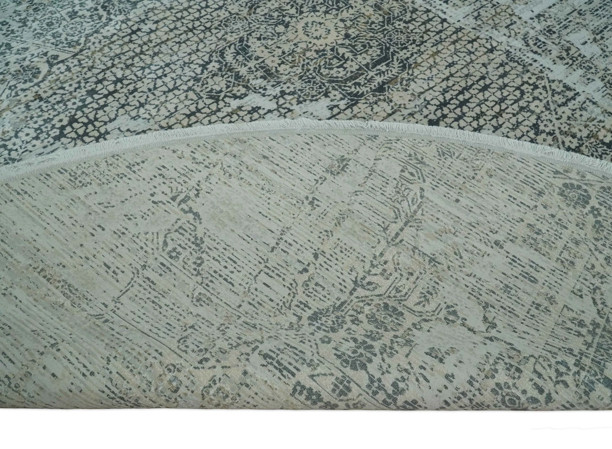 8x8 Round Beige, Gray and Charcoal Antique Finish, Vintage look, Art Silk Area Rug, Living Room Rug | TRDMM8 - Image 6