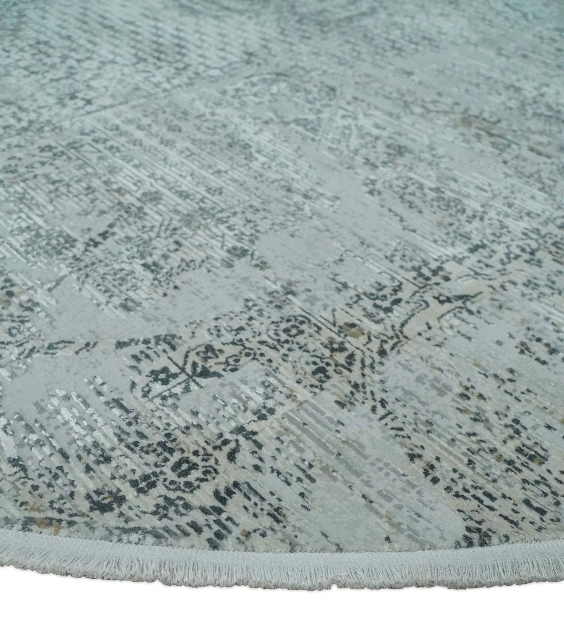 8x8 Round Beige, Gray and Charcoal Antique Finish, Vintage look, Art Silk Area Rug, Living Room Rug | TRDMM8 - Image 7