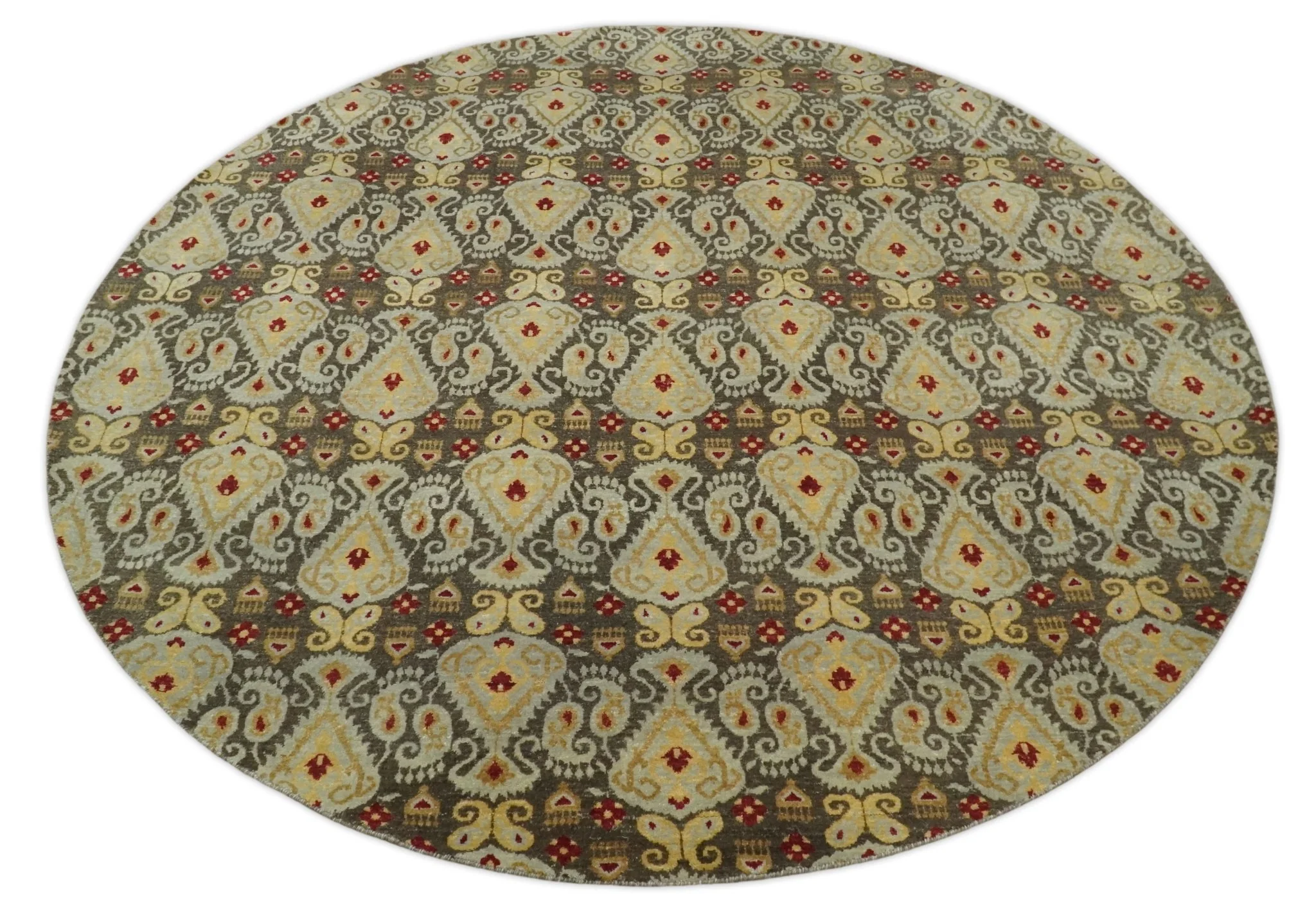 8x8 Round Fine Hand Knotted Brown and Beige Traditional Vintage Persian Style Antique Wool Rug | AGR48 - Image 10