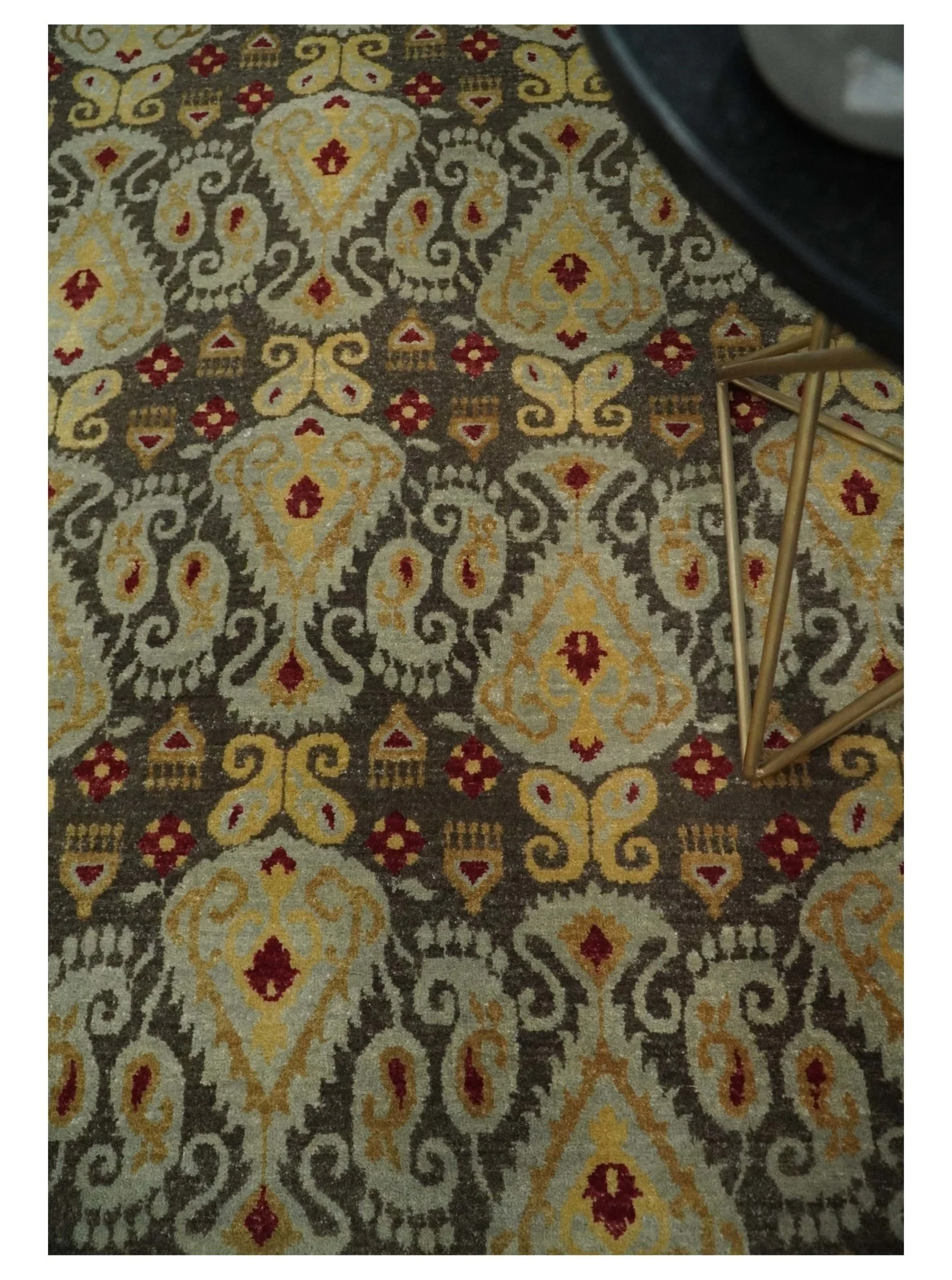8x8 Round Fine Hand Knotted Brown and Beige Traditional Vintage Persian Style Antique Wool Rug | AGR48 - Image 2