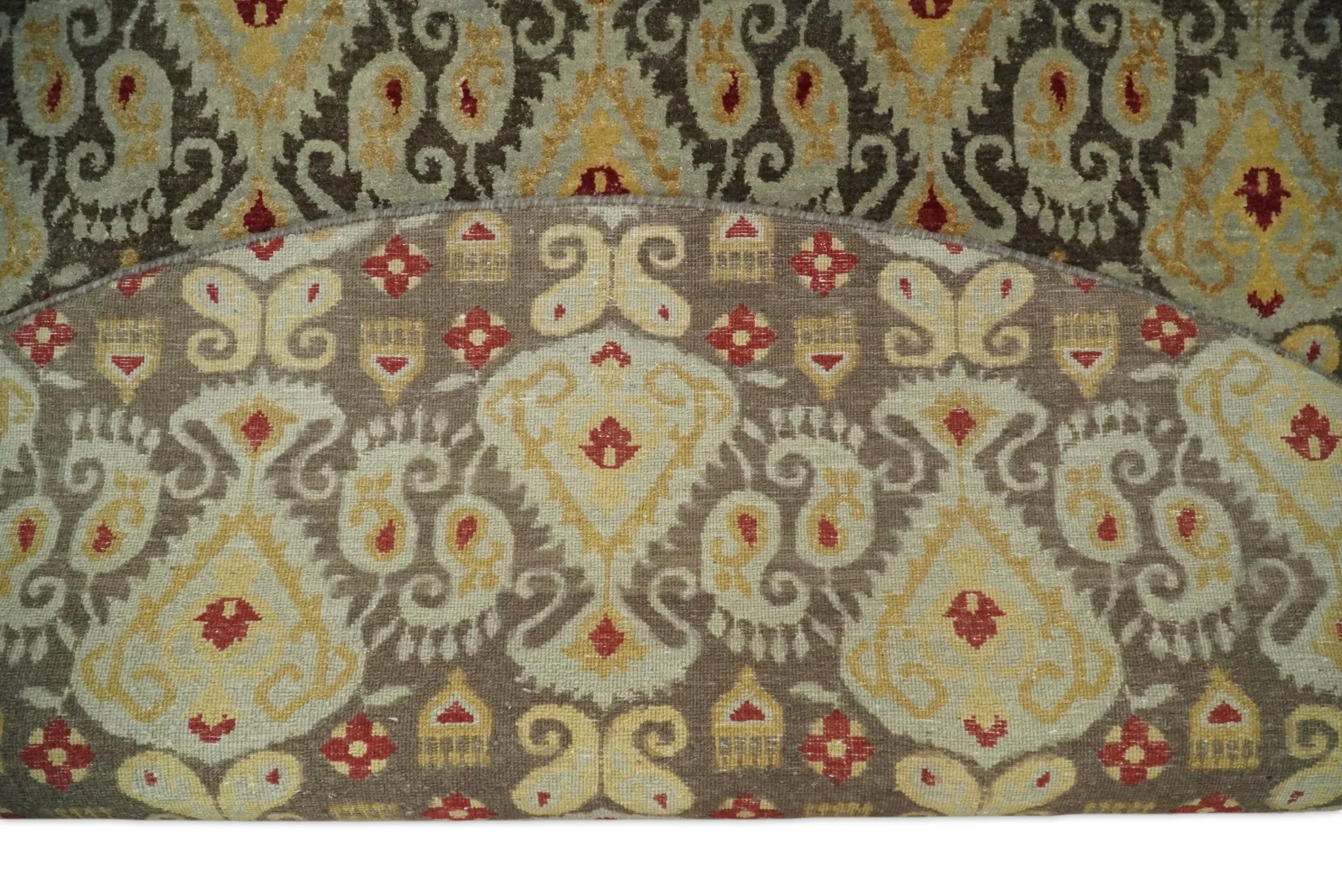 8x8 Round Fine Hand Knotted Brown and Beige Traditional Vintage Persian Style Antique Wool Rug | AGR48 - Image 7