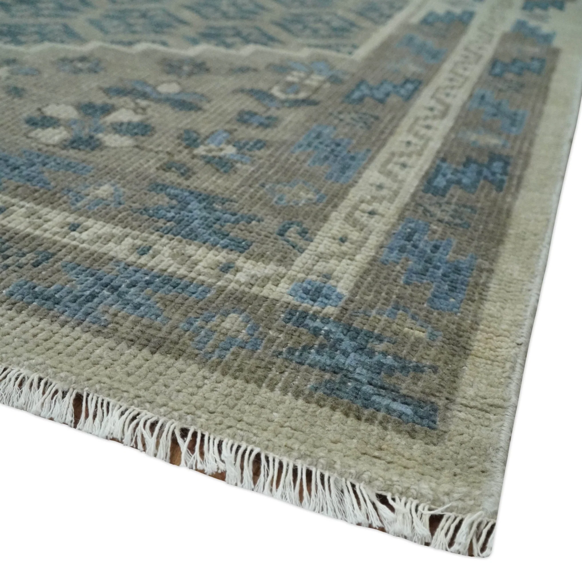 8x9.9 Gray, Ivory and Beige Honeycomb Traditional Hand Knotted Wool Area Rug - Image 5