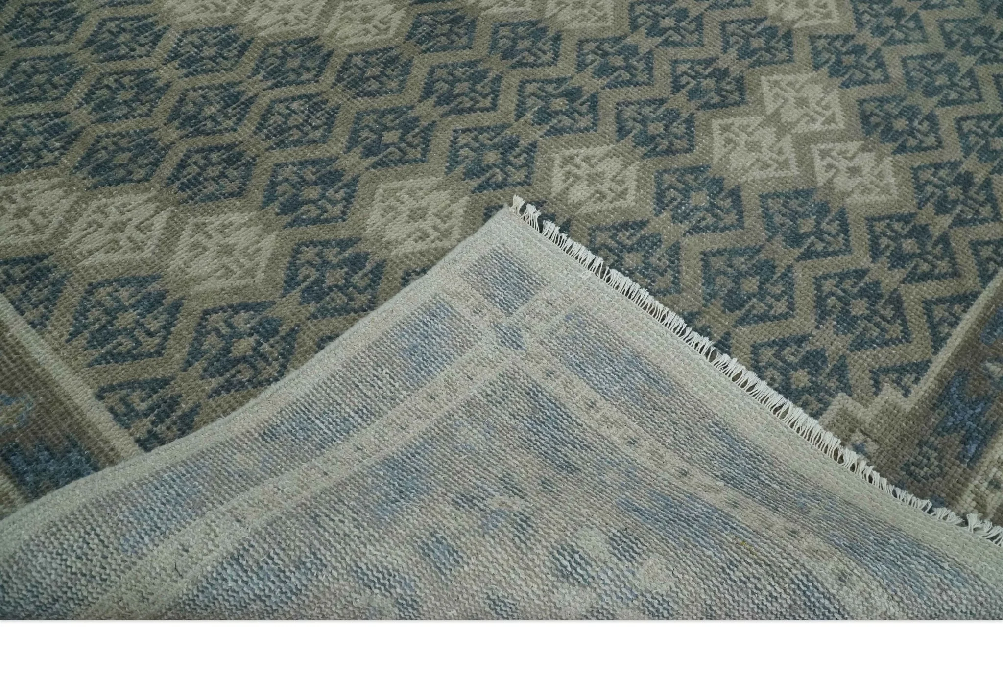 8x9.9 Gray, Ivory and Beige Honeycomb Traditional Hand Knotted Wool Area Rug - Image 6