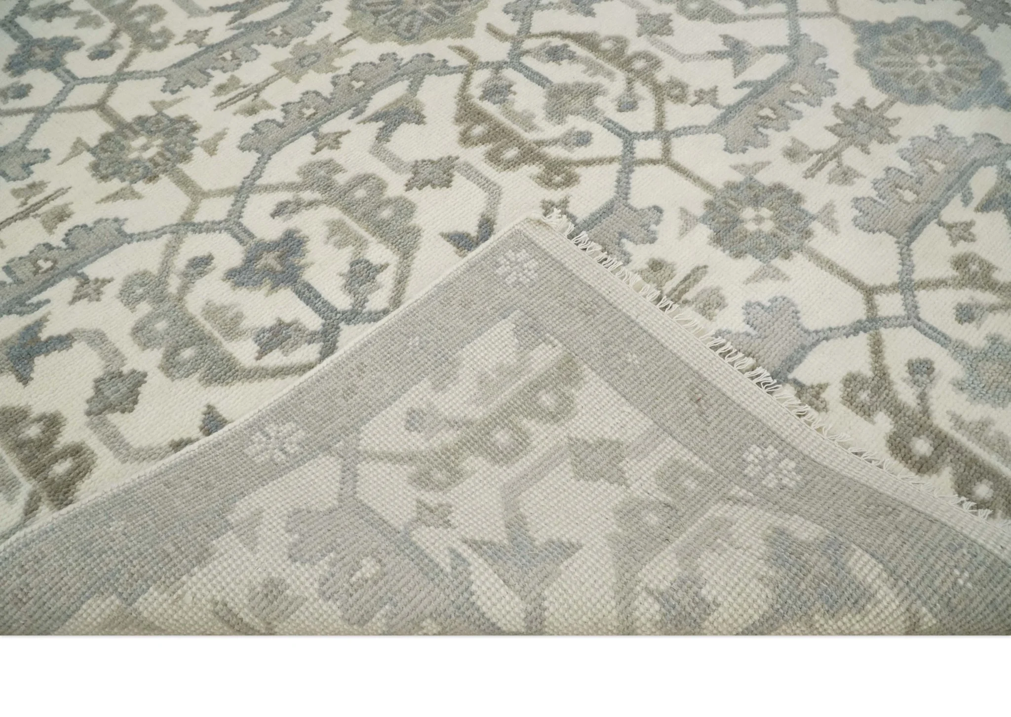 8x9 Hand Knotted Ivory and Silver Oriental Oushak Traditional Wool Area Rug - Image 6