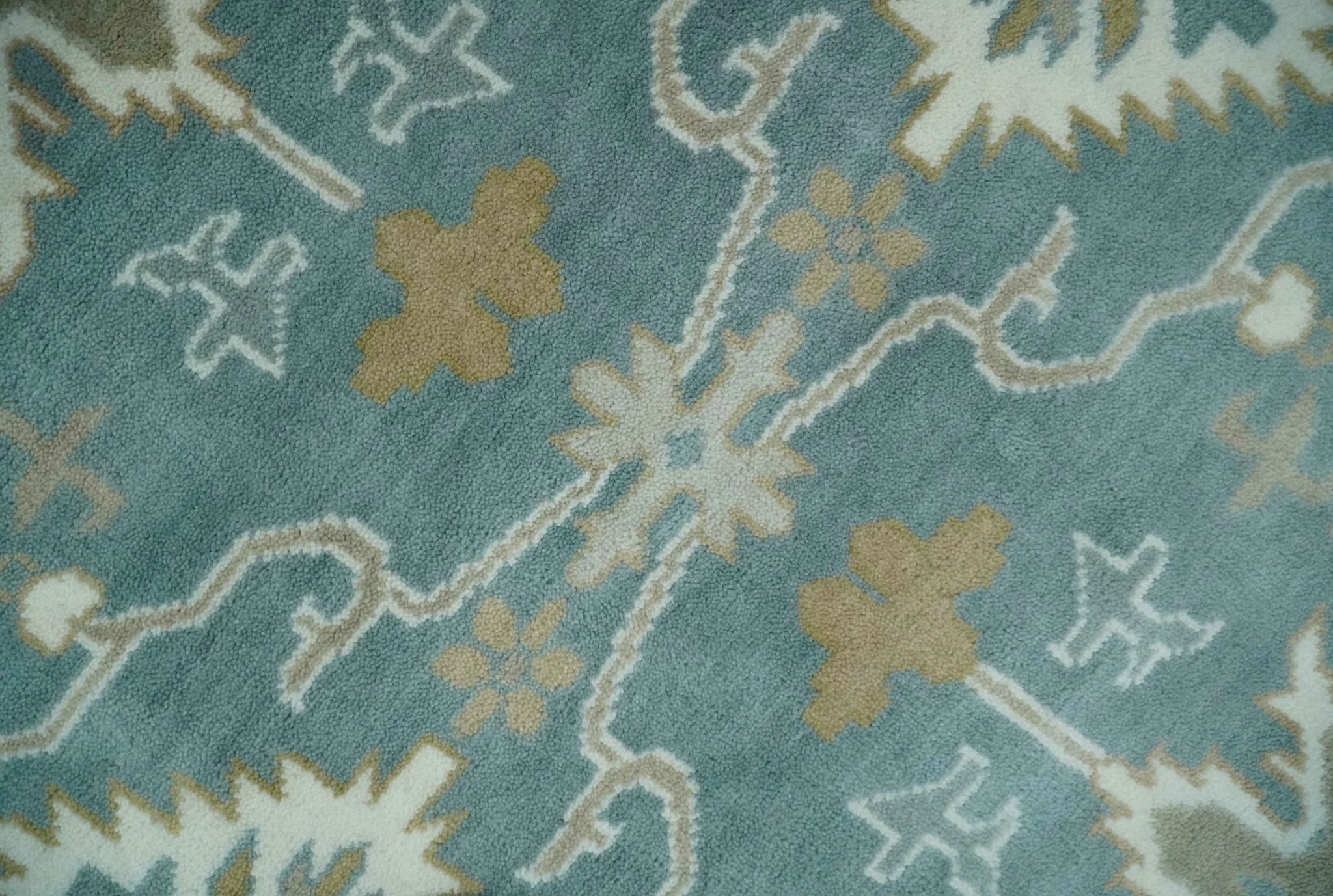 9.2x11.9 Hand Knotted Blue and Ivory Traditional Oushak Wool Area Rug - Image 4